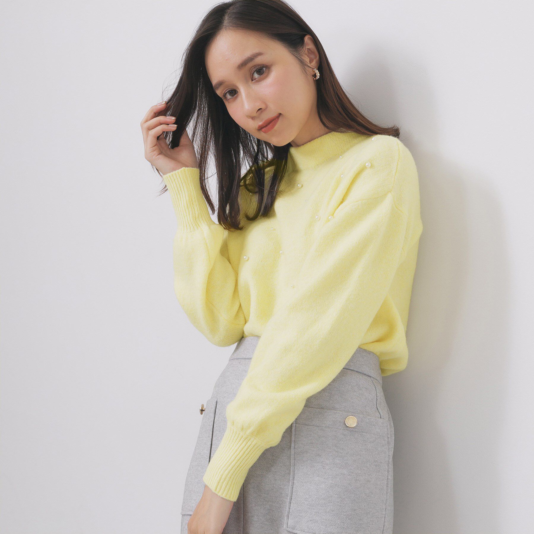 index「フェイクパールふわふわニット【洗濯機OK】」|ニット・セーター|ライトイエロー(03