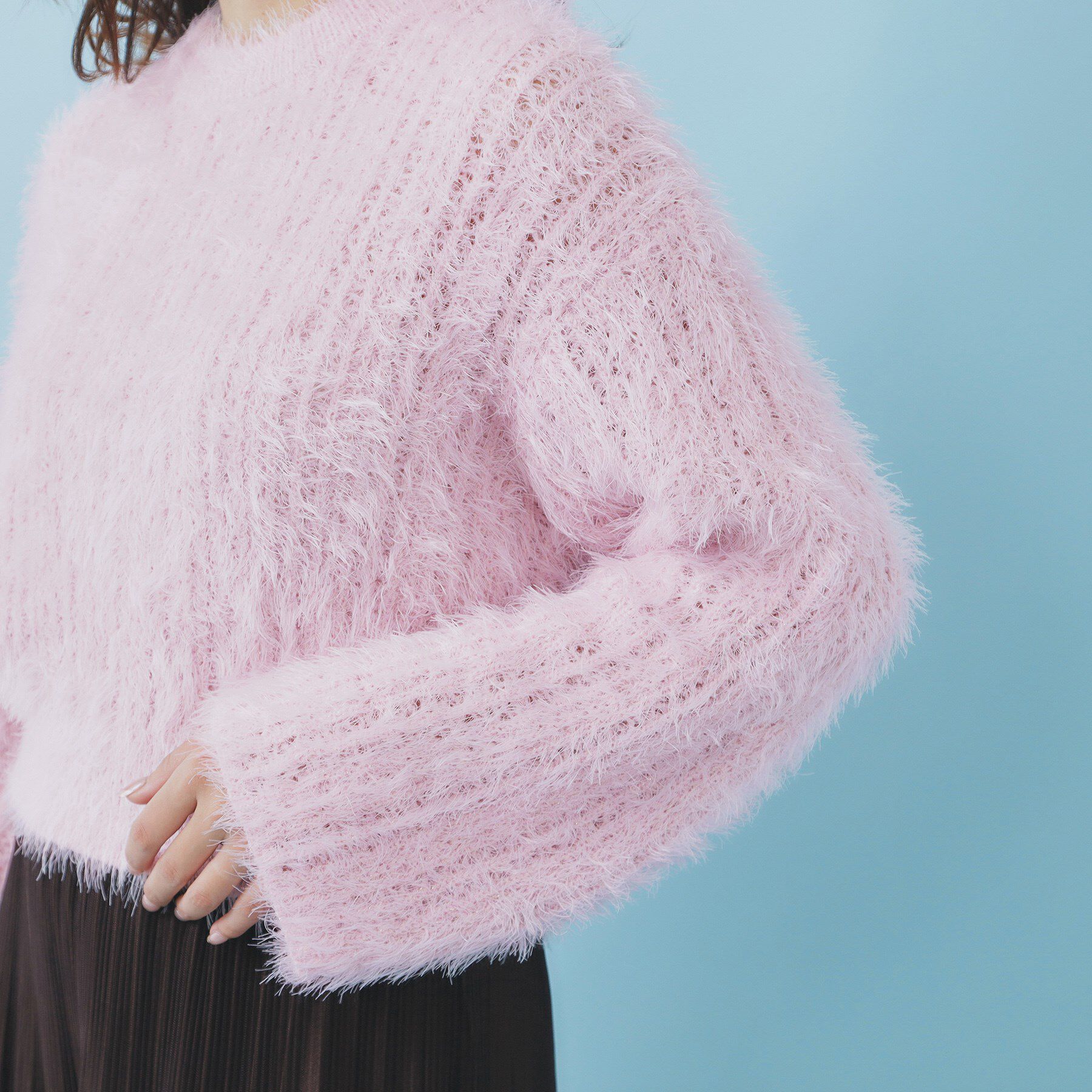 index「透かし編みショートフェザーニット【洗濯機OK】」|ニット・セーター|