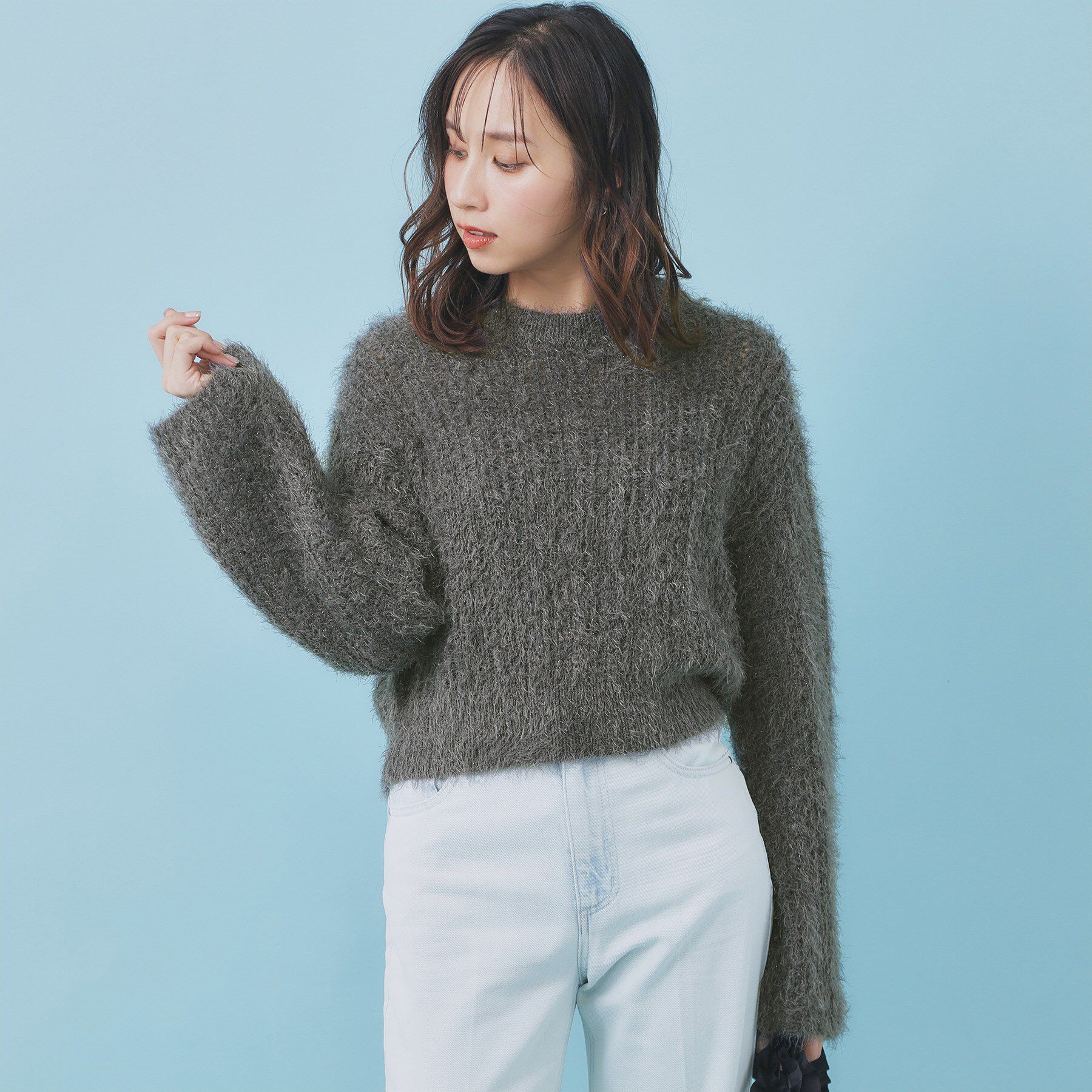 index「透かし編みショートフェザーニット【洗濯機OK】」|ニット・セーター|