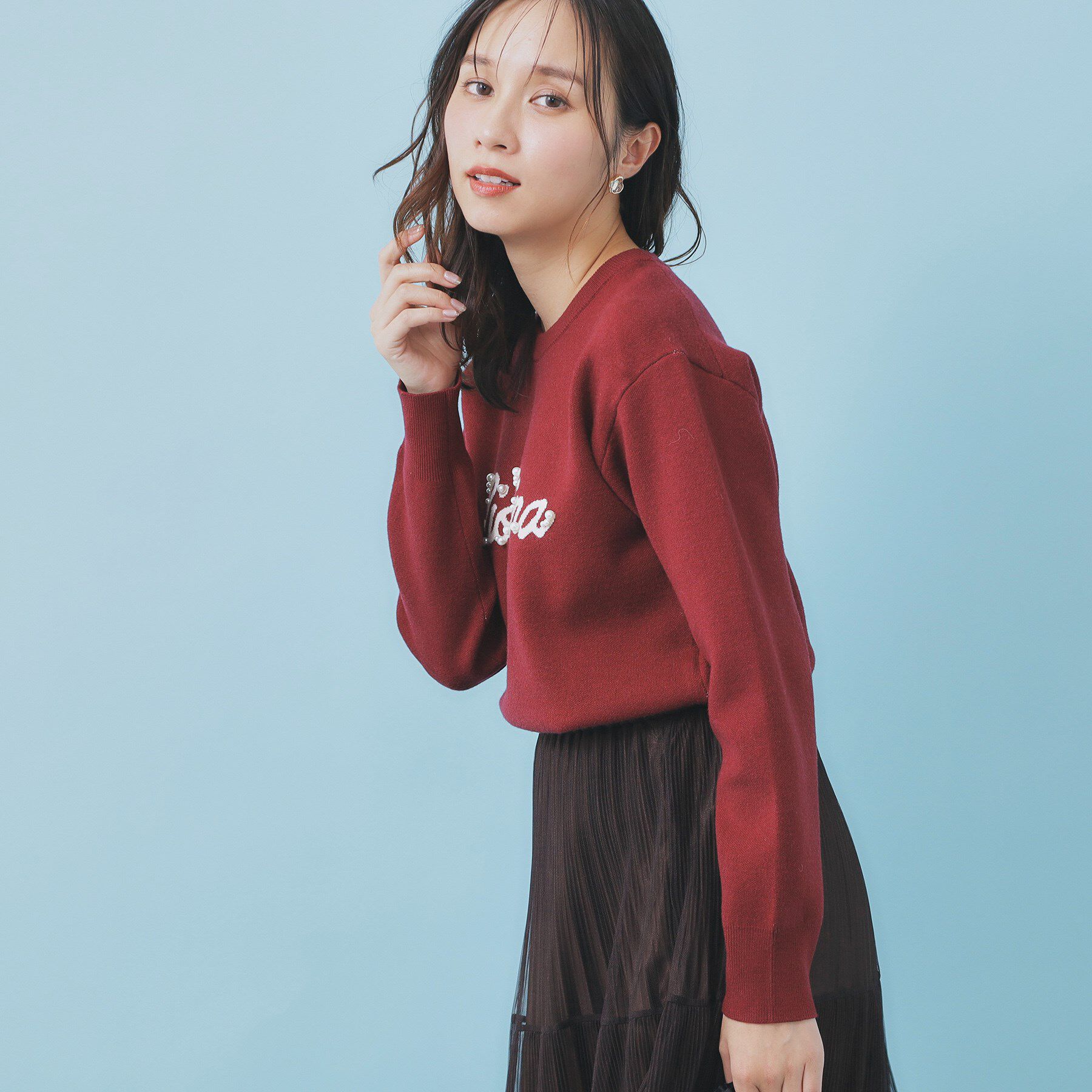 index「パール調ロゴクルーネックニット【洗濯機OK】」|ニット・セーター|