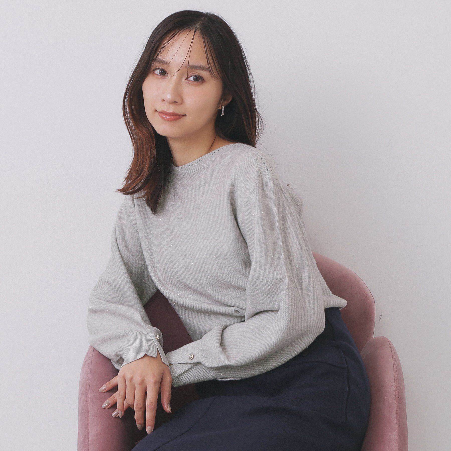 index「ラメガーター編みボートネックニット【洗濯機OK】《8col/XS～LL》」|ニット・セーター|グレー(812)