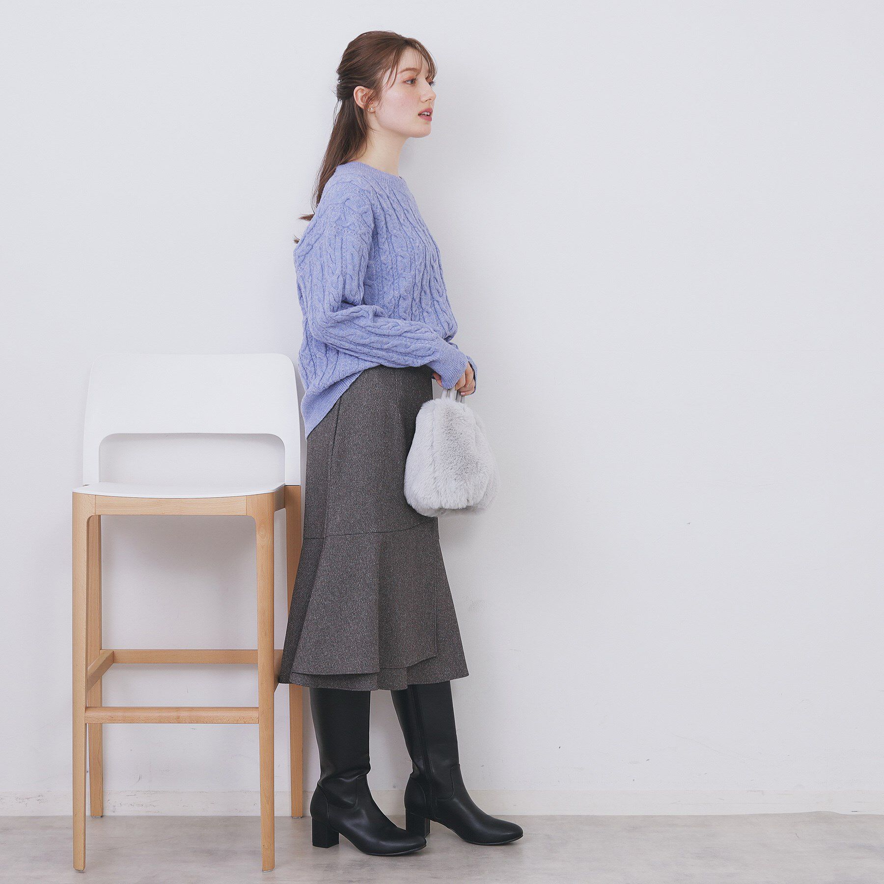 index「ラメ混ファンシーケーブルVネックニット【洗濯機OK】」|ニット・セーター|