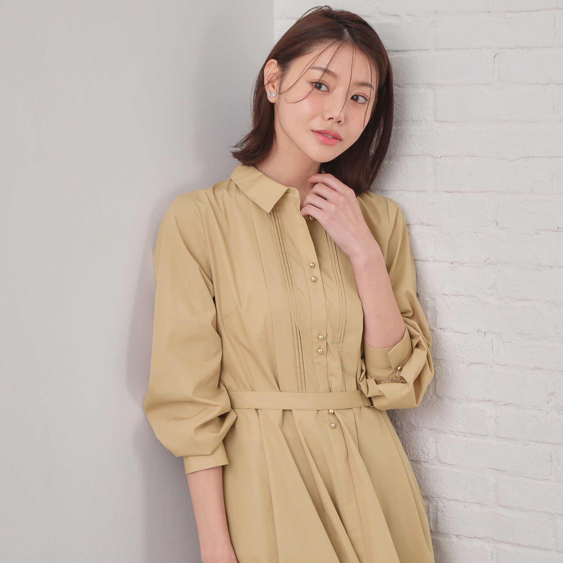 index「ベルト付きタックシャツワンピース【洗濯機OK/イージーアイロン】」|ワンピース|