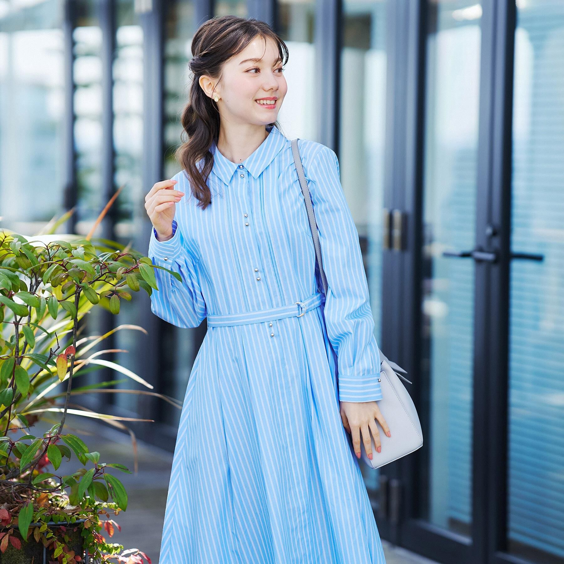 index「ベルト付きタックシャツワンピース【洗濯機OK/イージーアイロン】」|ワンピース|