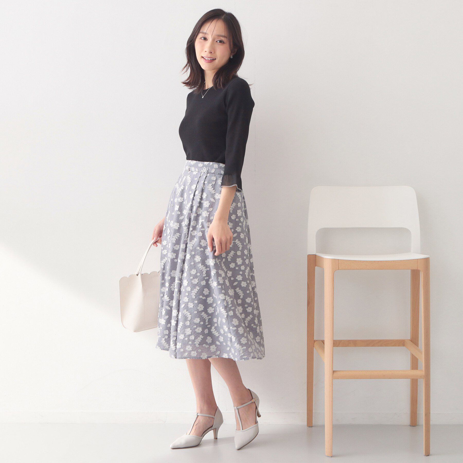 index「麻調花柄ジャカードフレアスカート【洗える】」|スカート|