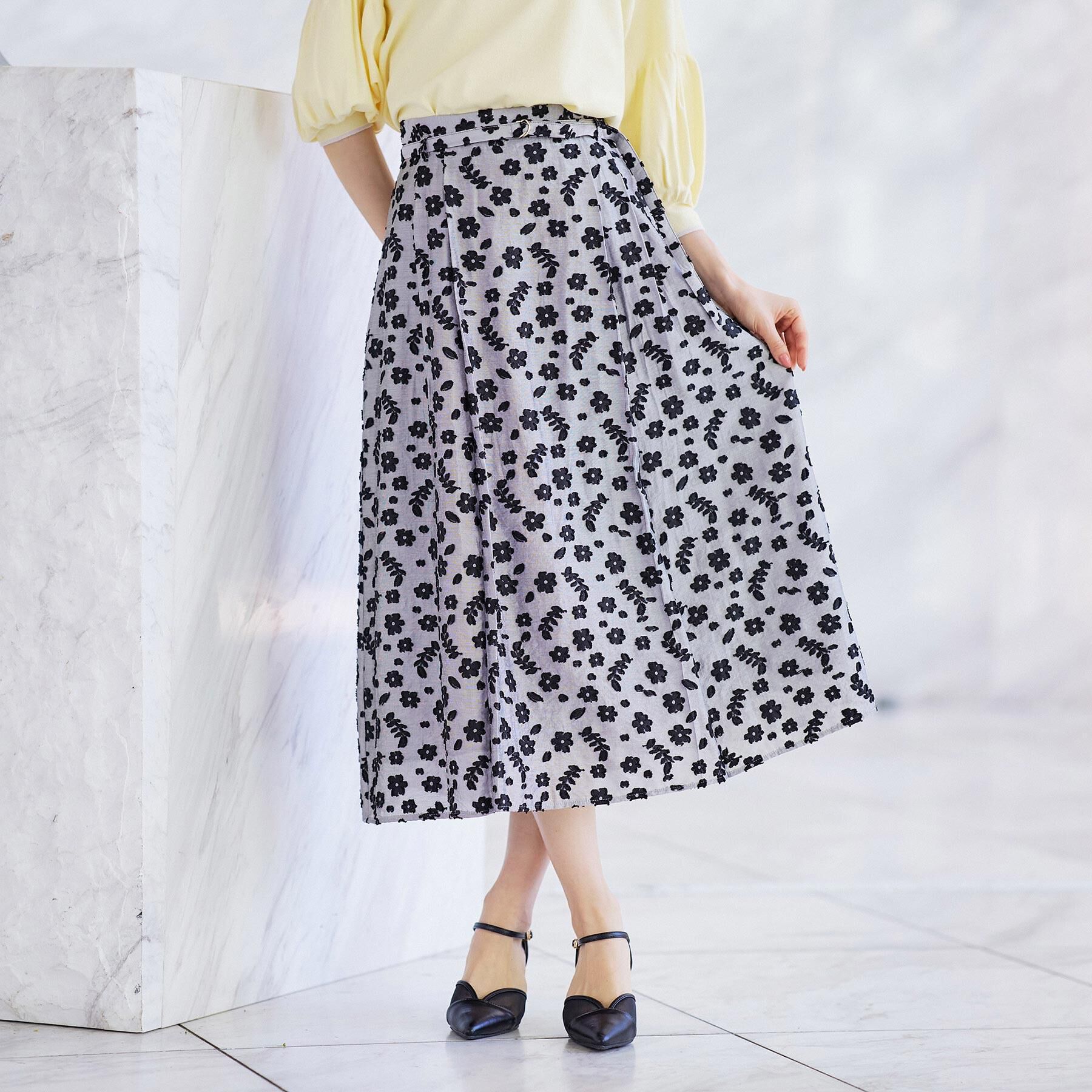 index「麻調花柄ジャカードフレアスカート【洗える】」|スカート|