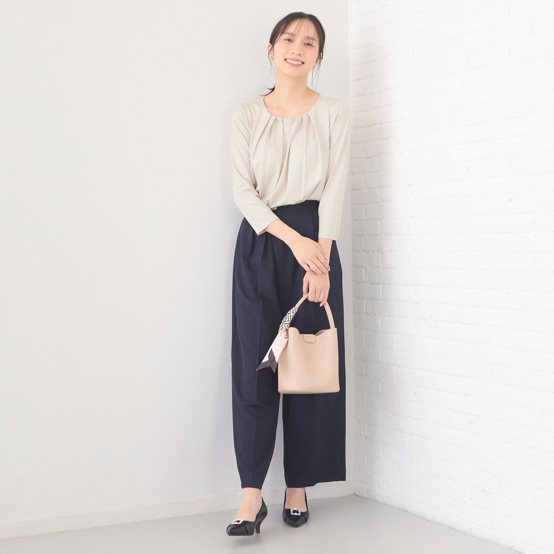 index「タックビジュー7分袖トップス【洗濯機可】」|Tシャツ・カットソー|