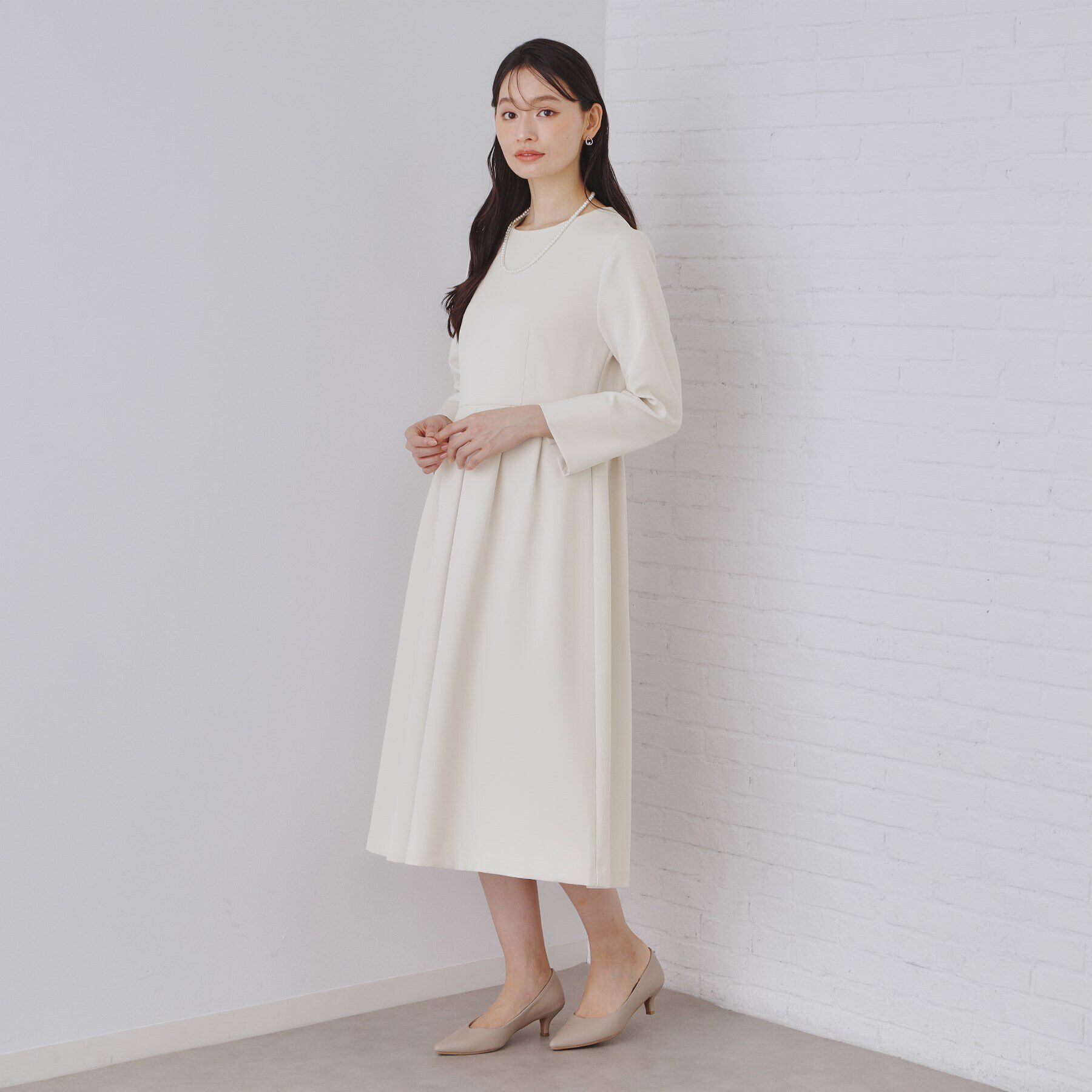 OPAQUE.CLIP「《通勤・セレモニー/セットアップ対応》タックフレアワンピース/ダブルクロス【洗濯機洗い可】」|ワンピース|