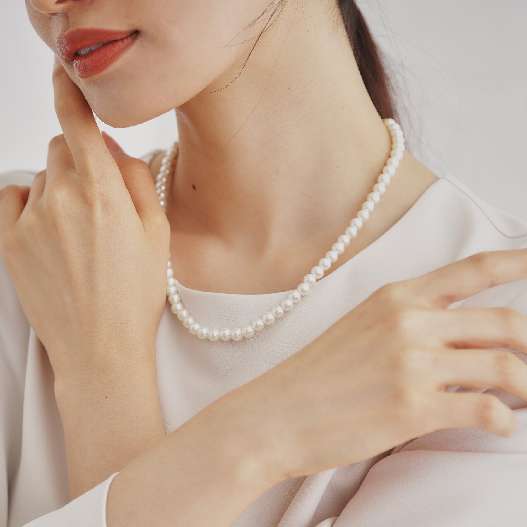 OPAQUE.CLIP「ガラスパール連ネックレス（ショート）」|ネックレス|