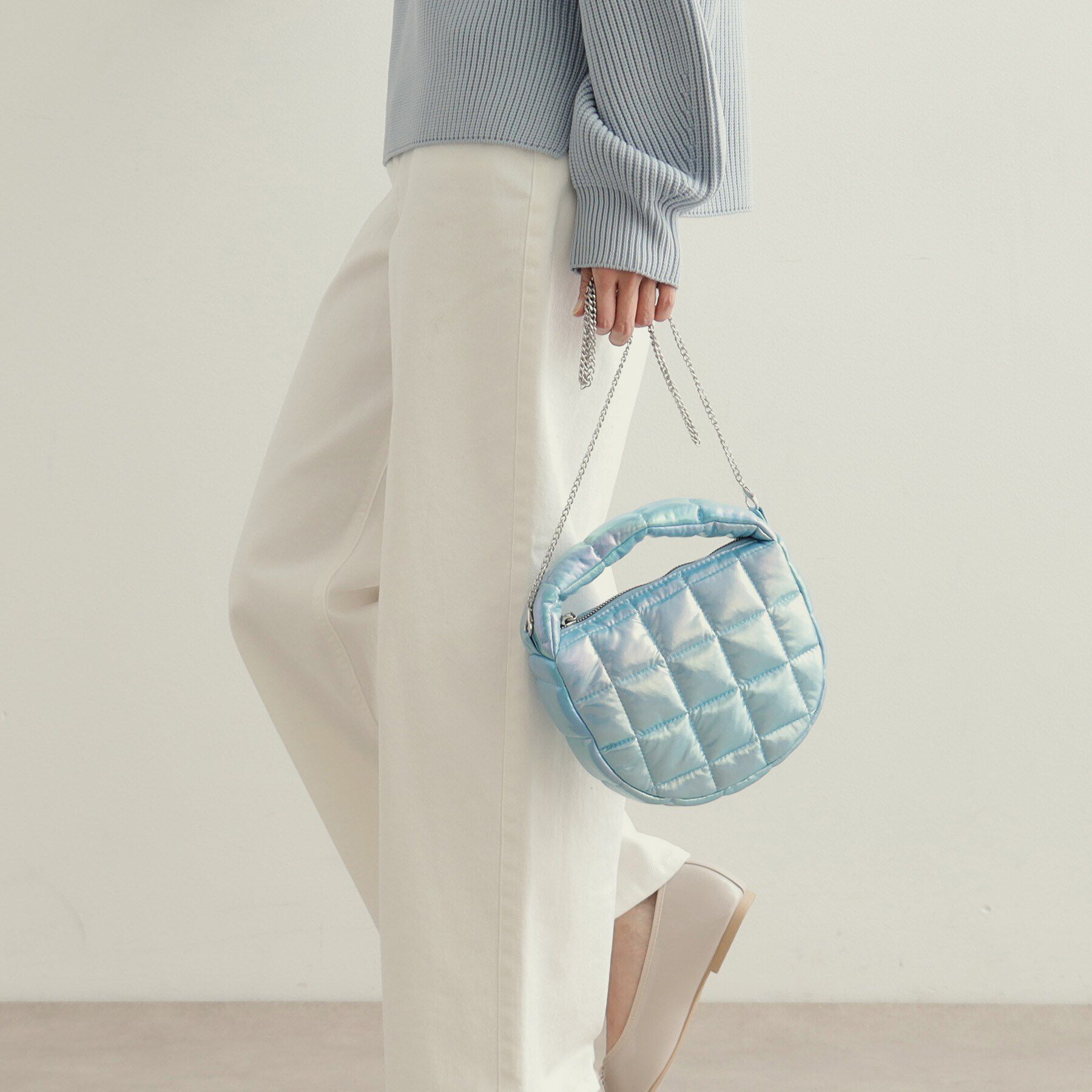 OPAQUE.CLIP「【2WAY】スクエアキルティングシャイニーミニショルダーバッグ」|ショルダー・メッセンジャー|ブルー(091)