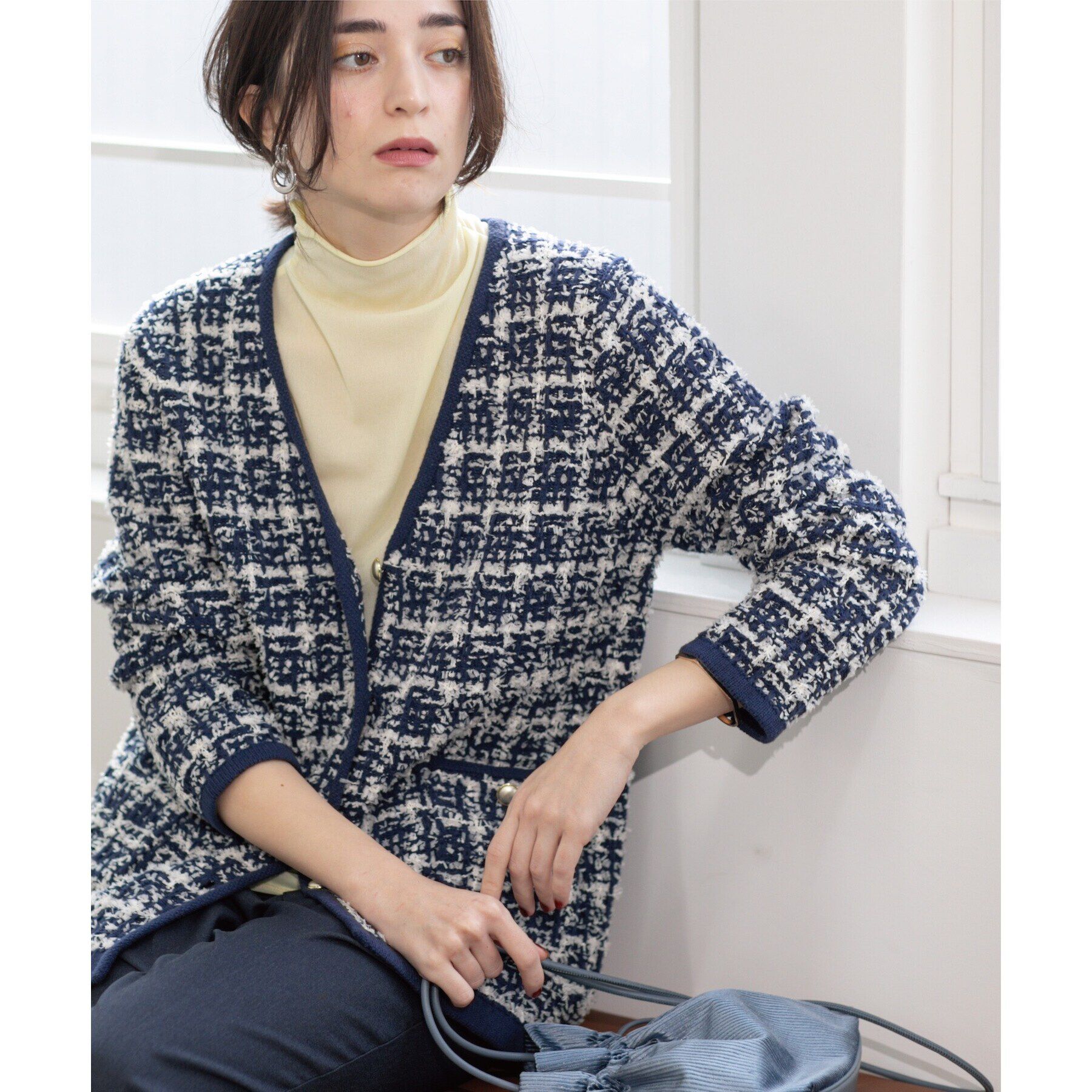 OPAQUE.CLIP「ツイードライクVニットカーディガン【洗濯機洗い可】」|カーディガン|