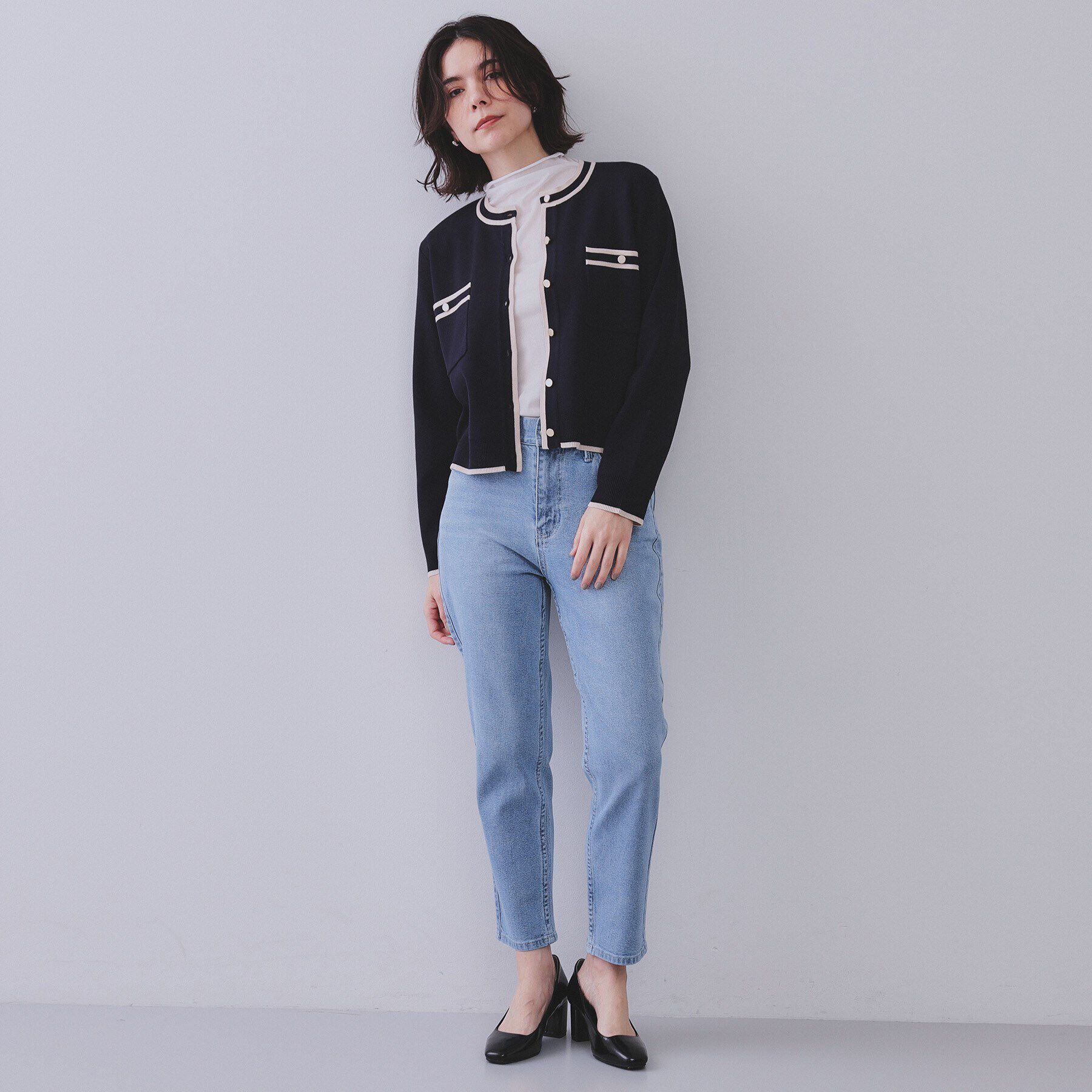 OPAQUE.CLIP「《美人百花掲載》配色ラインカーディガン/アンサンブル対応【洗濯機洗い可】」|カーディガン|