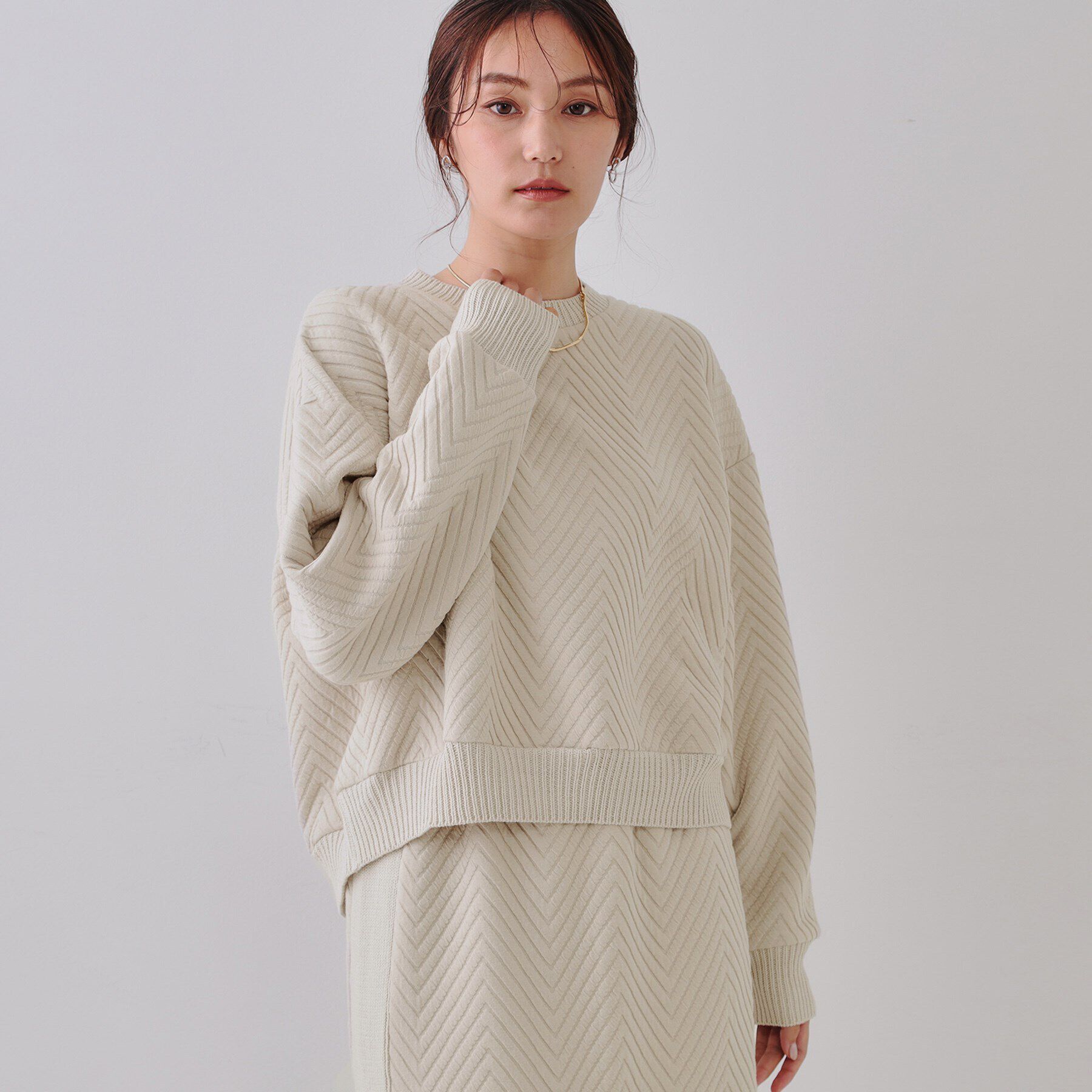 OPAQUE.CLIP「キルトジャカードトップス/セットアップ対応【洗濯機洗い可】」|Tシャツ・カットソー|ライトベージュ(05