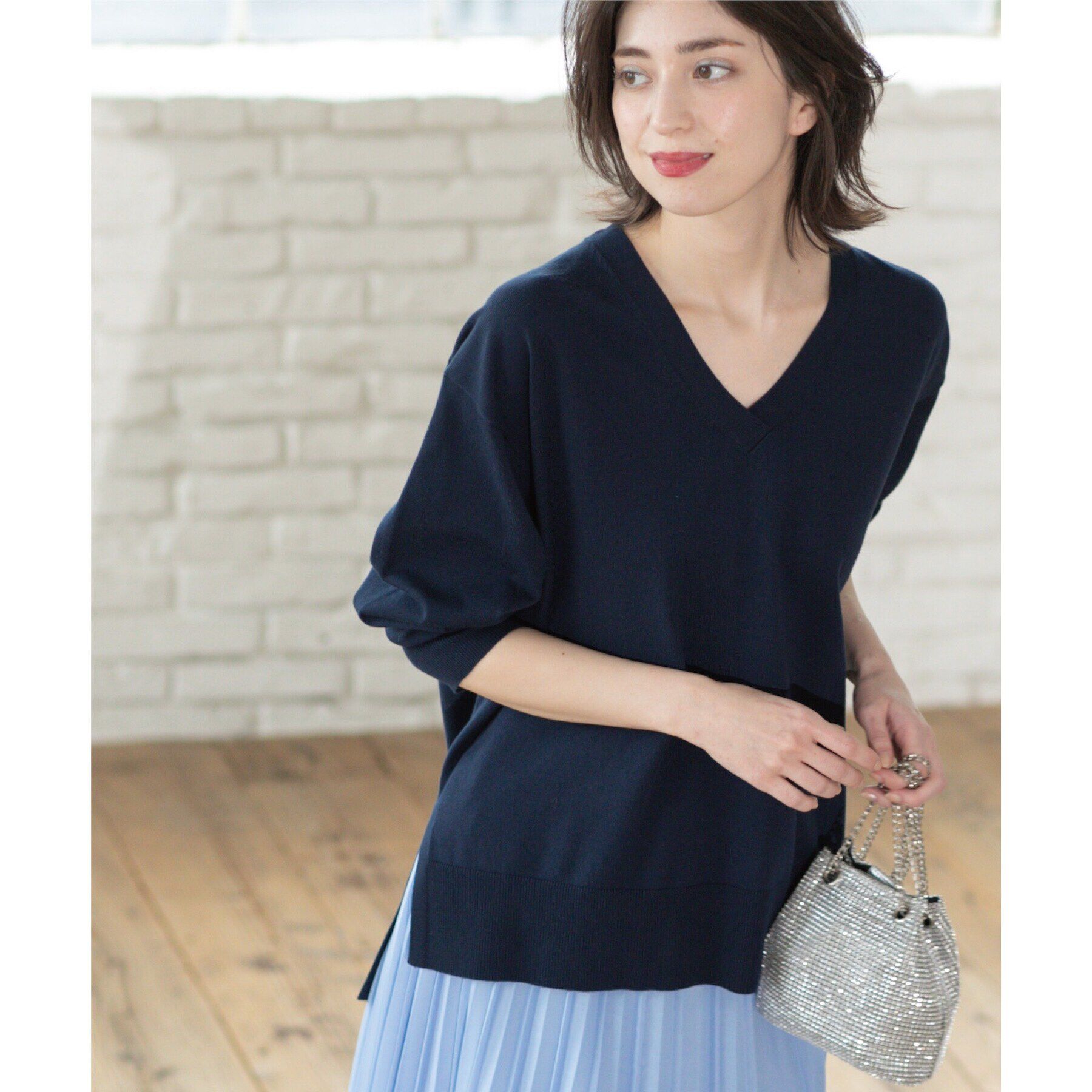 OPAQUE.CLIP「リラクシーVネックニット/オーガニックコツトン混【UV/洗濯機洗い可】」|ニット・セーター|