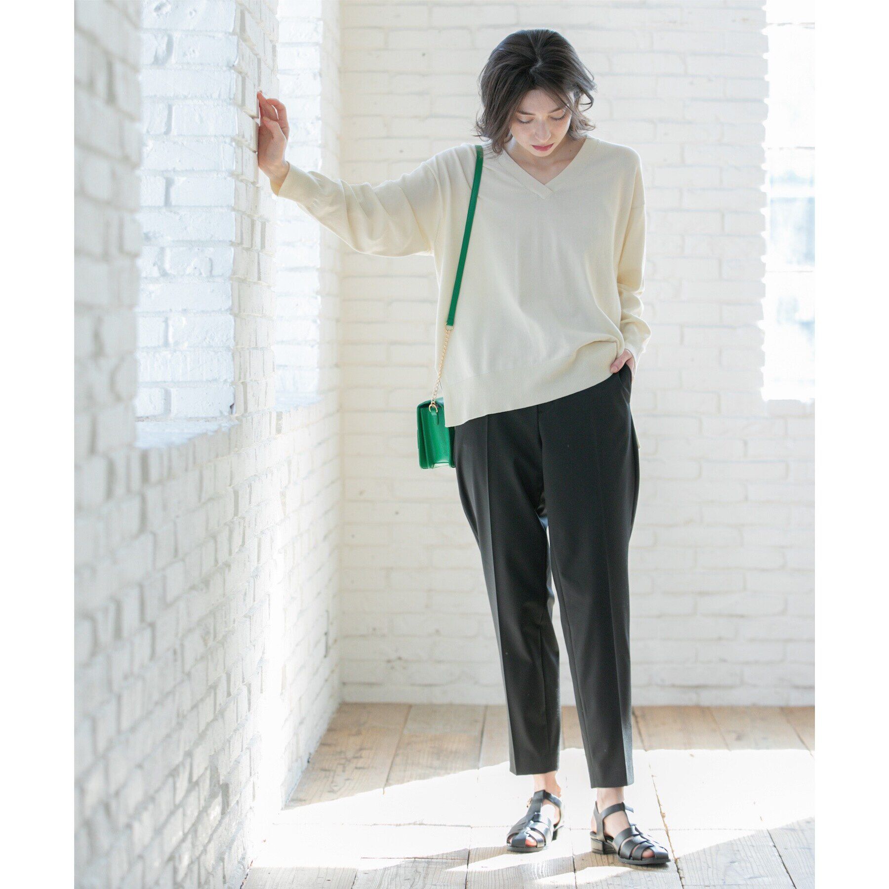 OPAQUE.CLIP「リラクシーVネックニット/オーガニックコツトン混【UV/洗濯機洗い可】」|ニット・セーター|