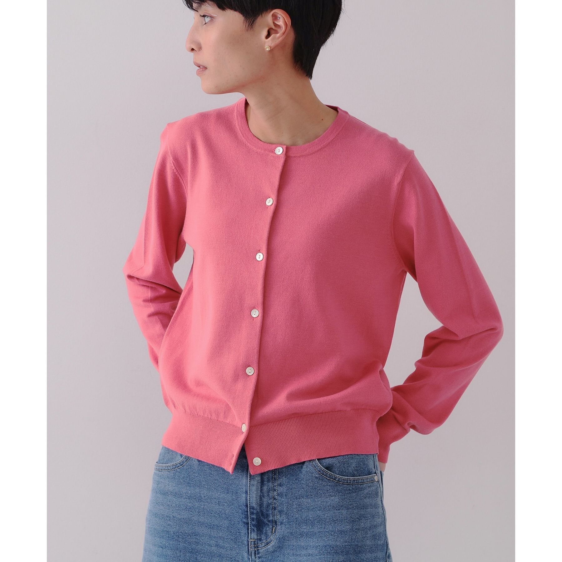 OPAQUE.CLIP「クルーネックニットカーディガン/オーガニックコットン混【UV/洗濯機洗い可】」|カーディガン|