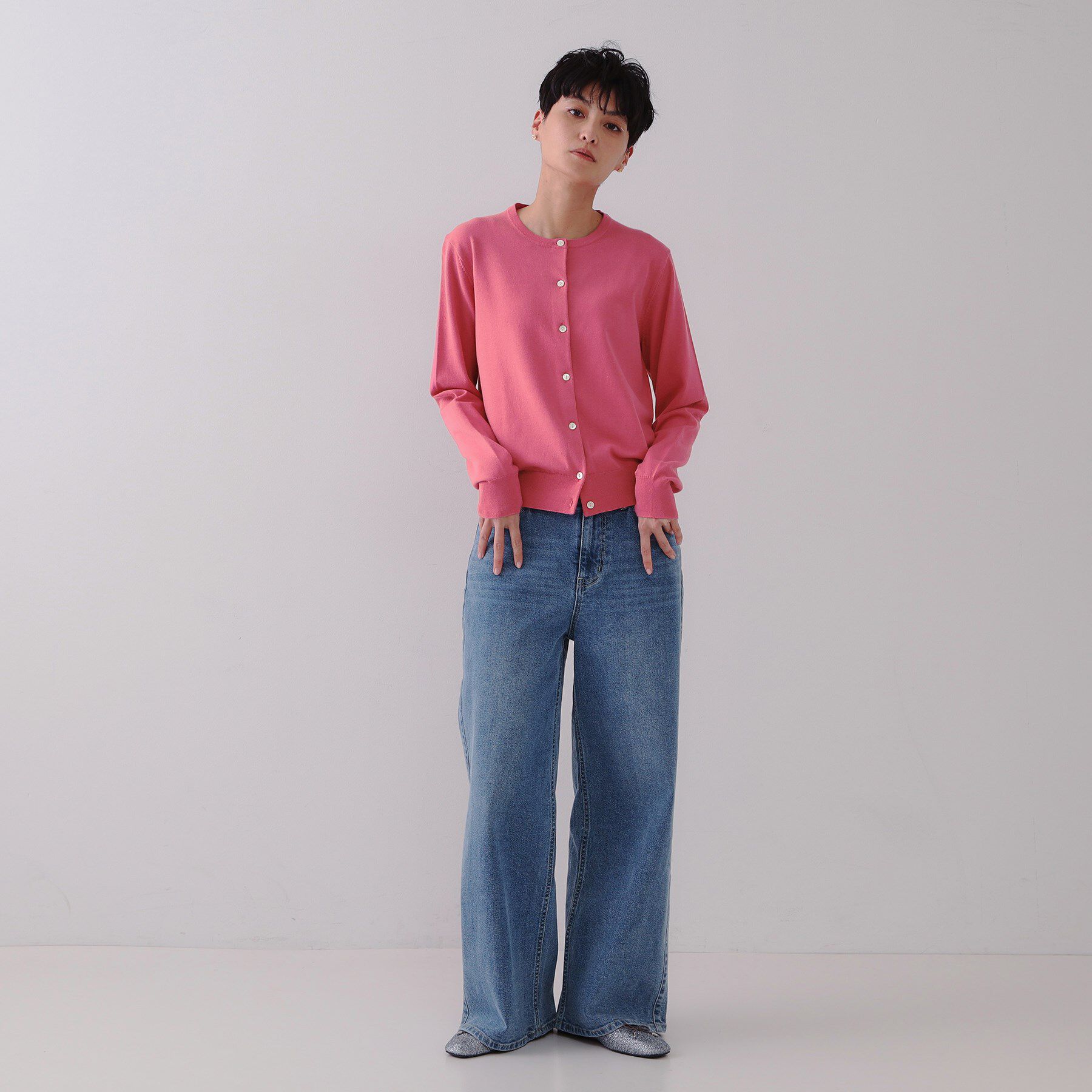 OPAQUE.CLIP「クルーネックニットカーディガン/オーガニックコットン混【UV/洗濯機洗い可】」|カーディガン|