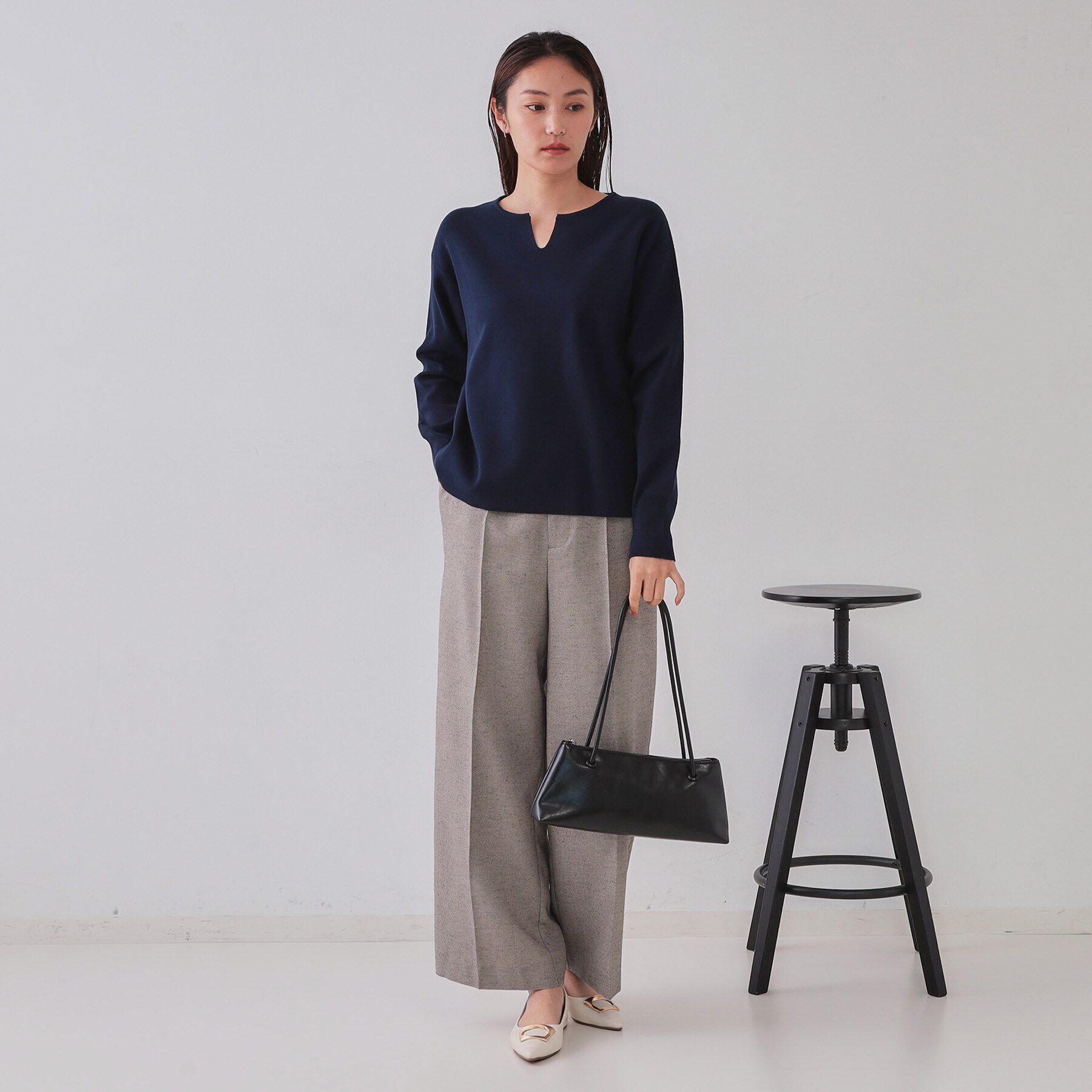 OPAQUE.CLIP「キーネックニット/オーガニックコツトン混【UV/洗濯機洗い可】」|ニット・セーター|