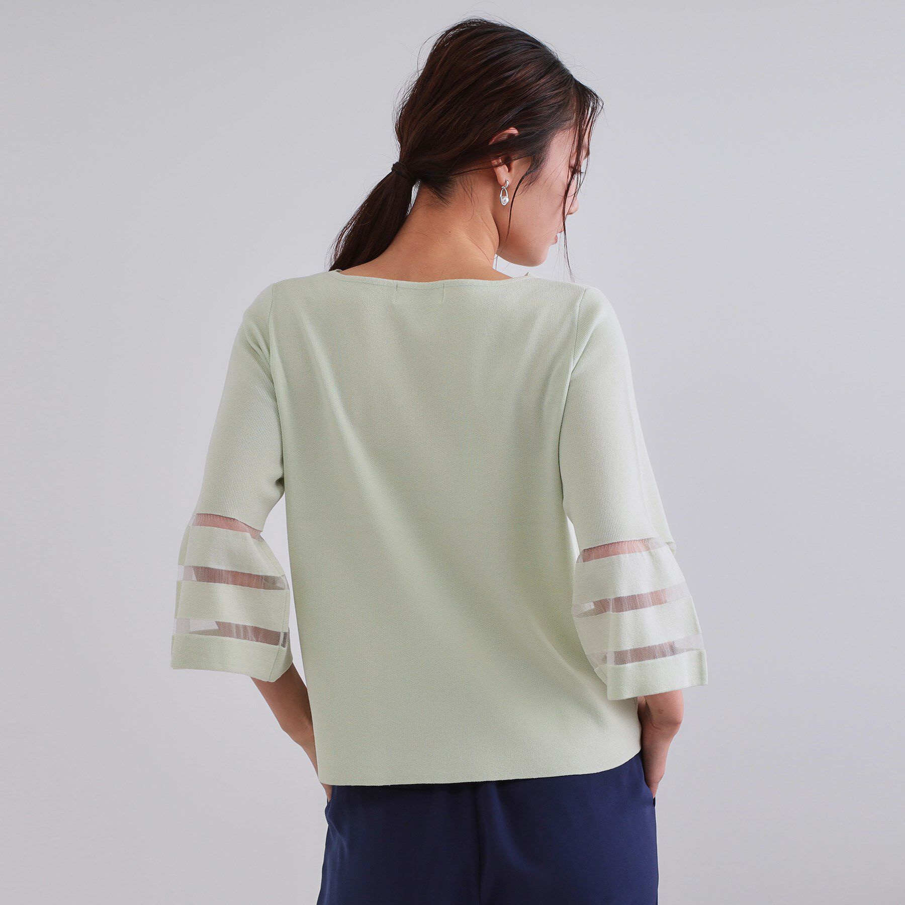 OPAQUE.CLIP「《6色展開》シアーボーダーフレアスリーブニット【洗濯機洗い可】」|ニット・セーター|