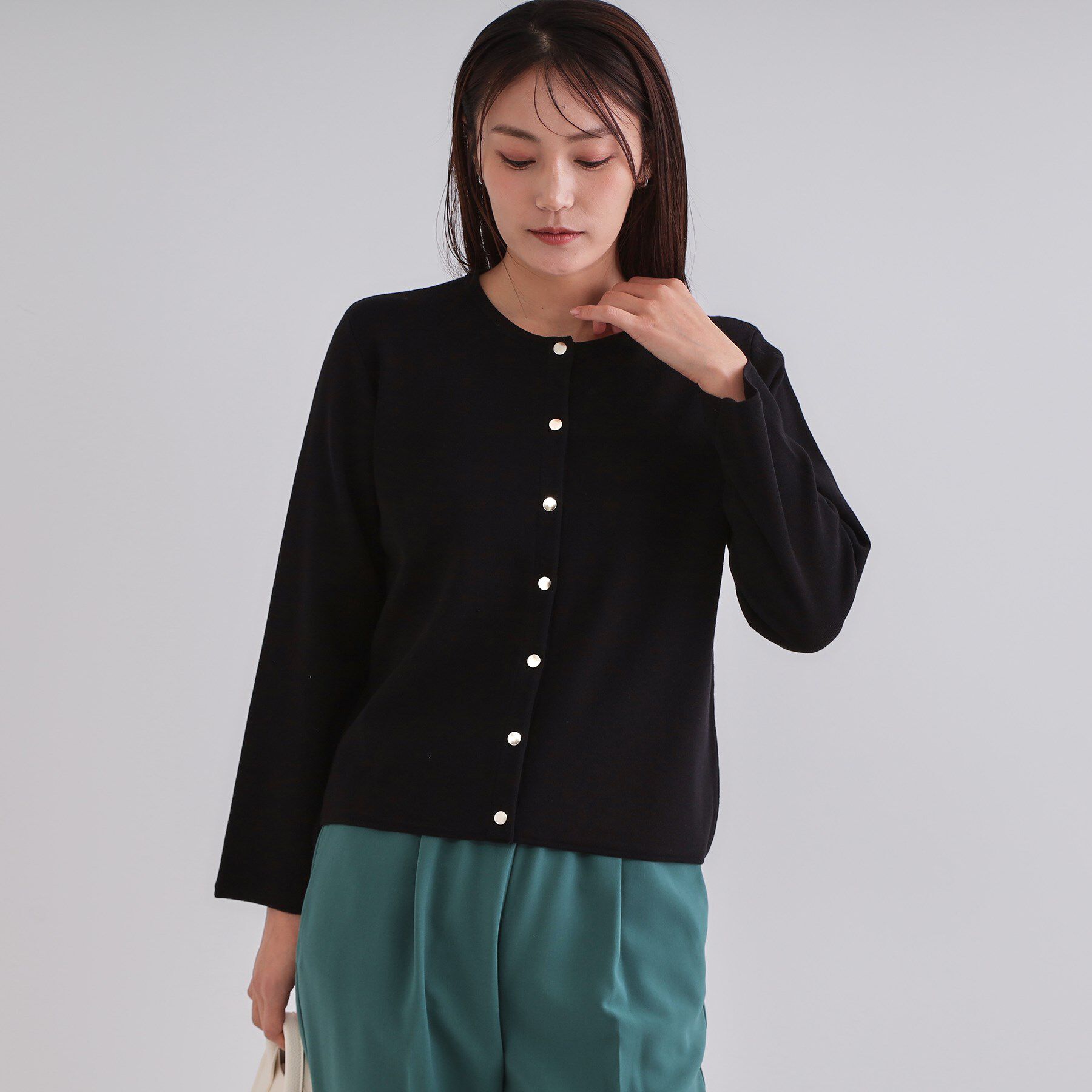 OPAQUE.CLIP「スナップボタンショートニットカーディガン【洗濯機洗い可】」|カーディガン|