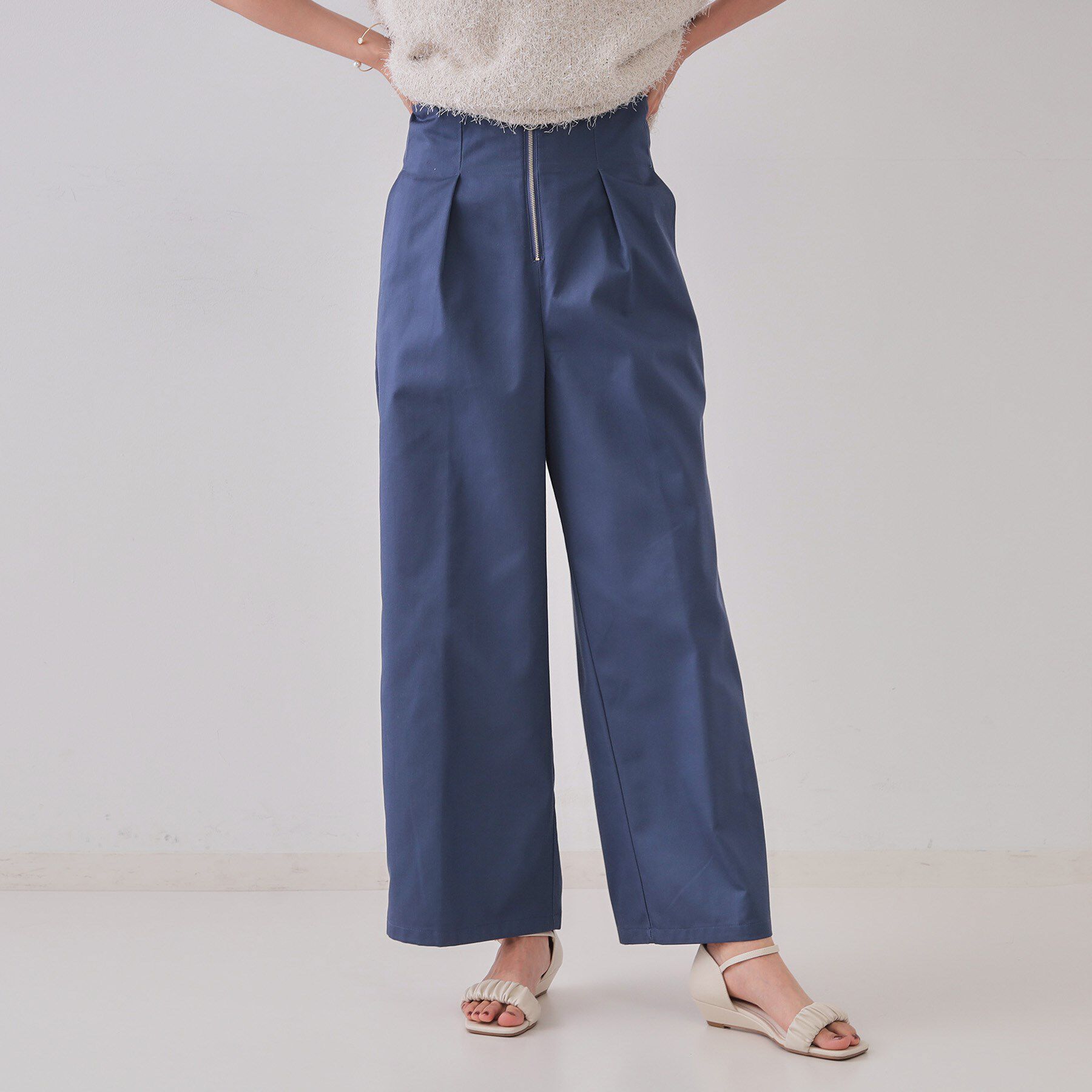 OPAQUE.CLIP「ハイウエストフロントZIPワイドパンツ【洗濯機洗い可】」|その他|ブルー(093)