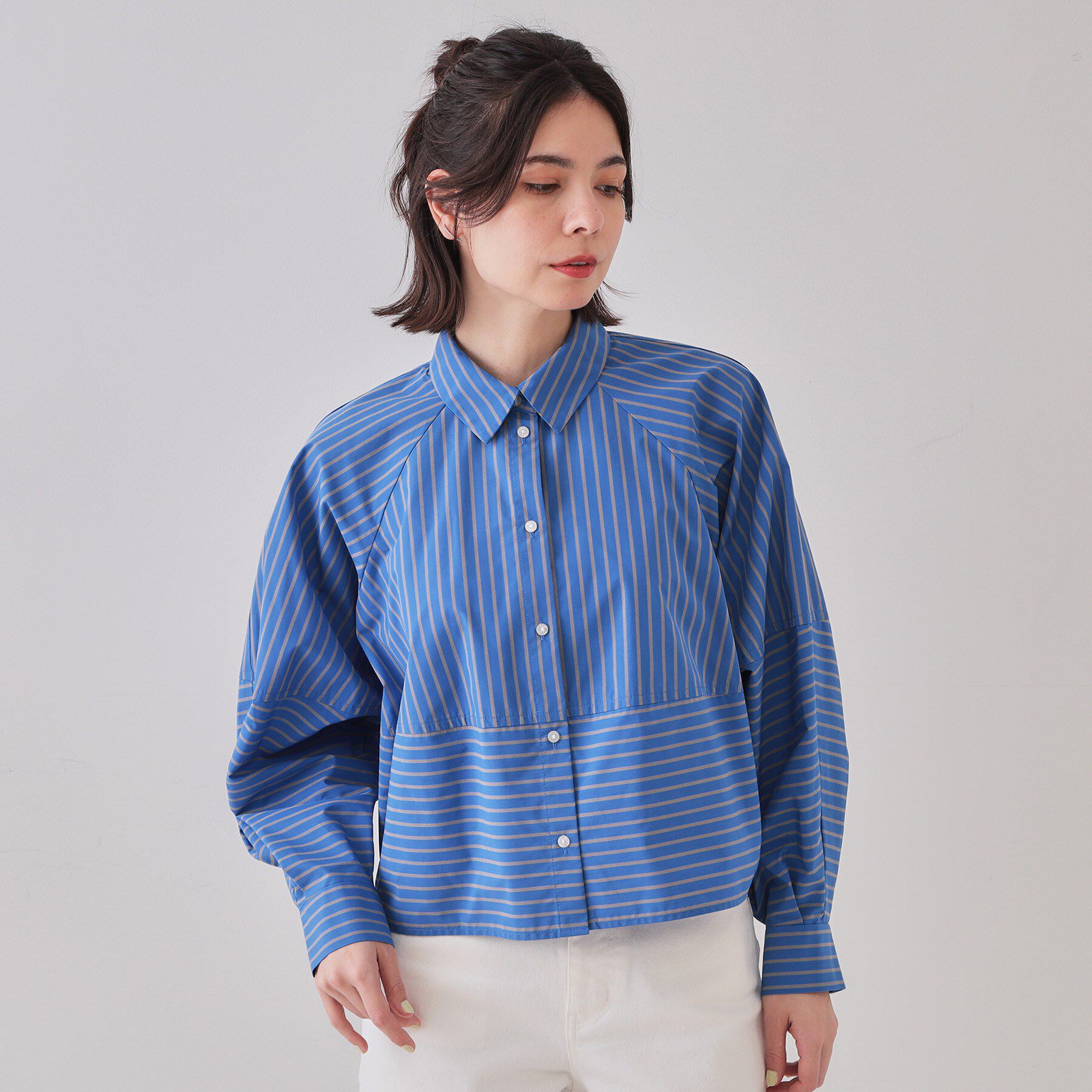 OPAQUE.CLIP「《andGIRL掲載》ストライプフォルムシャツ【洗濯機洗い可】」|シャツ・ブラウス|