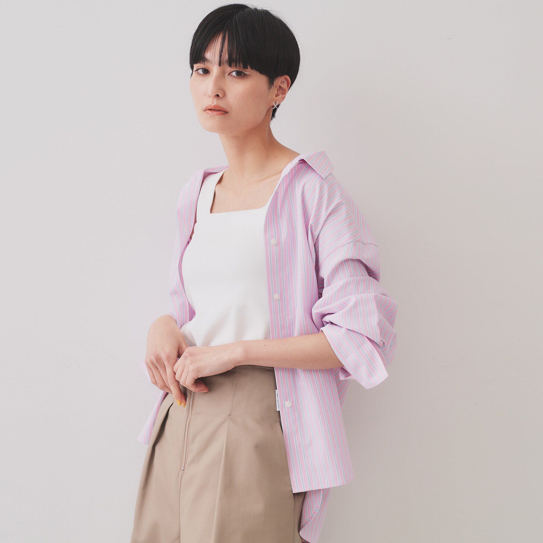 OPAQUE.CLIP「《andGIRL掲載》ストライプビスチェセットシャツ【洗濯機洗い可）】」|シャツ・ブラウス|