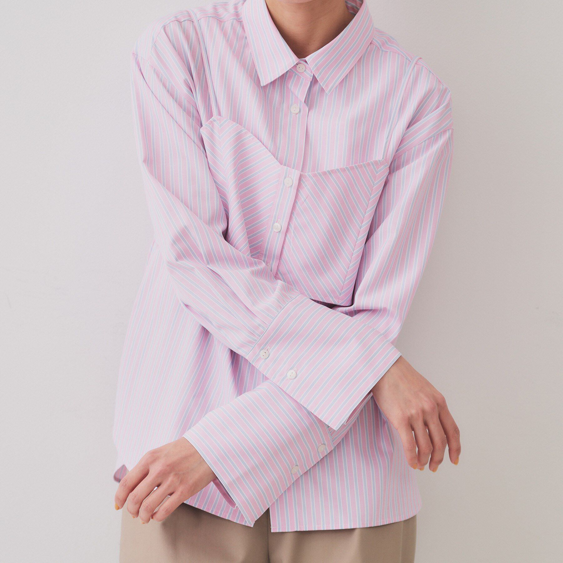 OPAQUE.CLIP「《andGIRL掲載》ストライプビスチェセットシャツ【洗濯機洗い可）】」|シャツ・ブラウス|