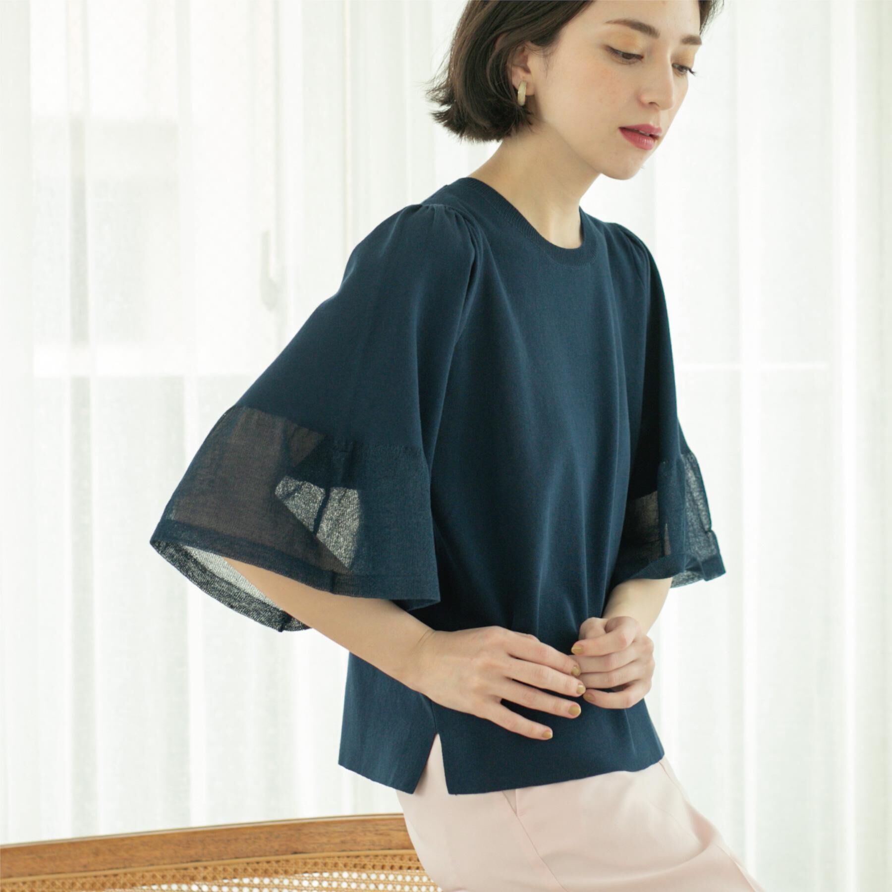 OPAQUE.CLIP「《5色展開》シアーフレアスリーブニット【洗濯機洗い可】」|ニット・セーター|