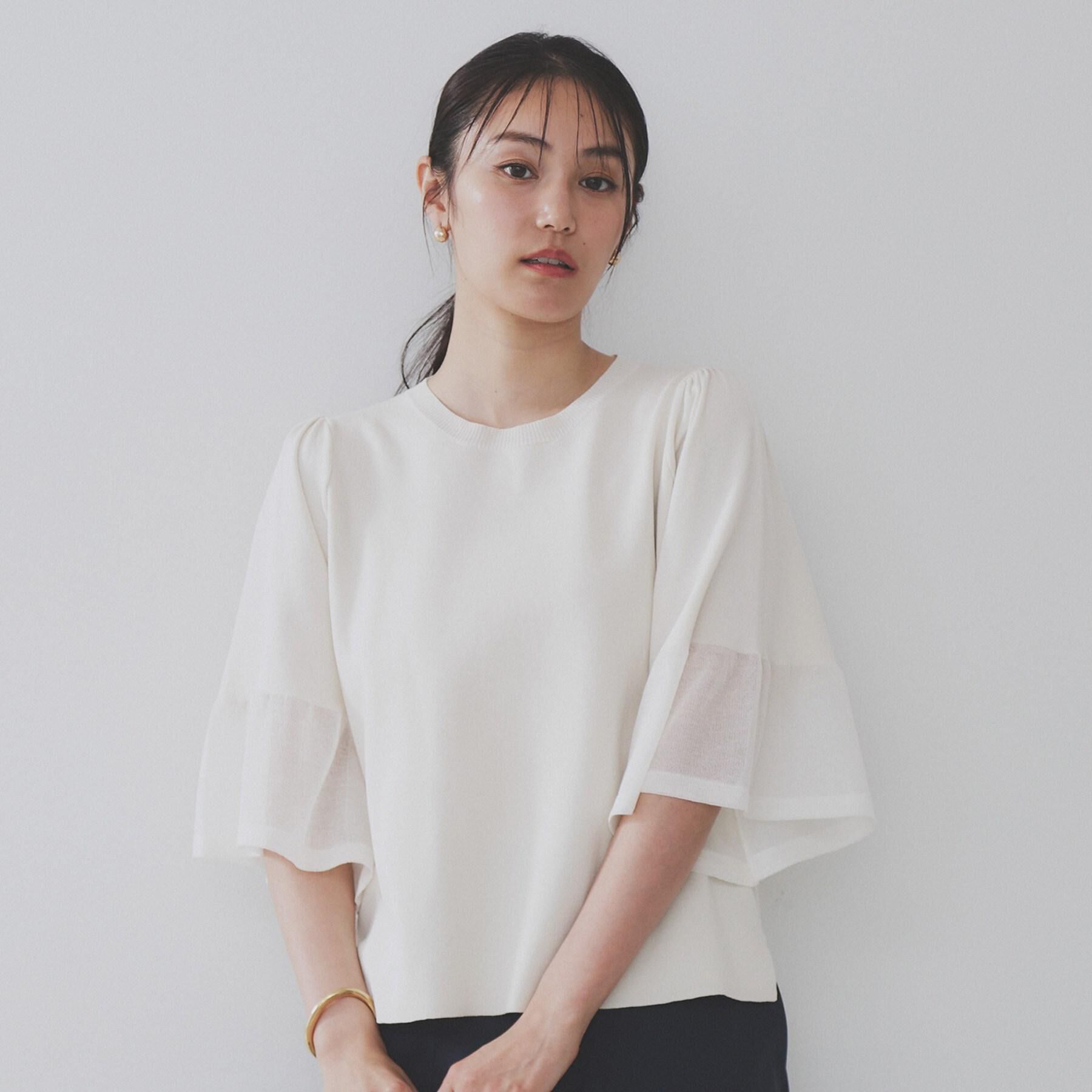 OPAQUE.CLIP「《5色展開》シアーフレアスリーブニット【洗濯機洗い可】」|ニット・セーター|