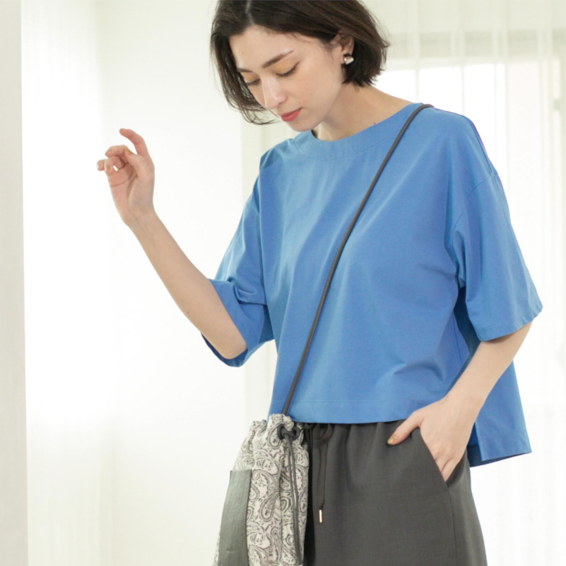 OPAQUE.CLIP「ボートネックショートTシャツ【洗濯機洗い可】」|Tシャツ・カットソー|ブルー(092)