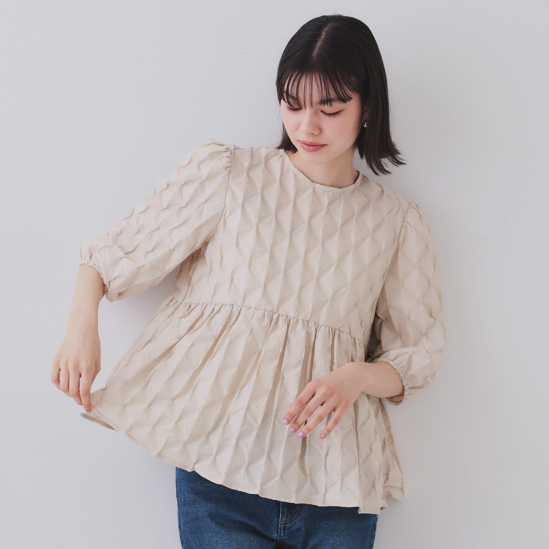 OPAQUE.CLIP「ふくれジャカードペプラムブラウス【洗濯機洗い可】」|シャツ・ブラウス|