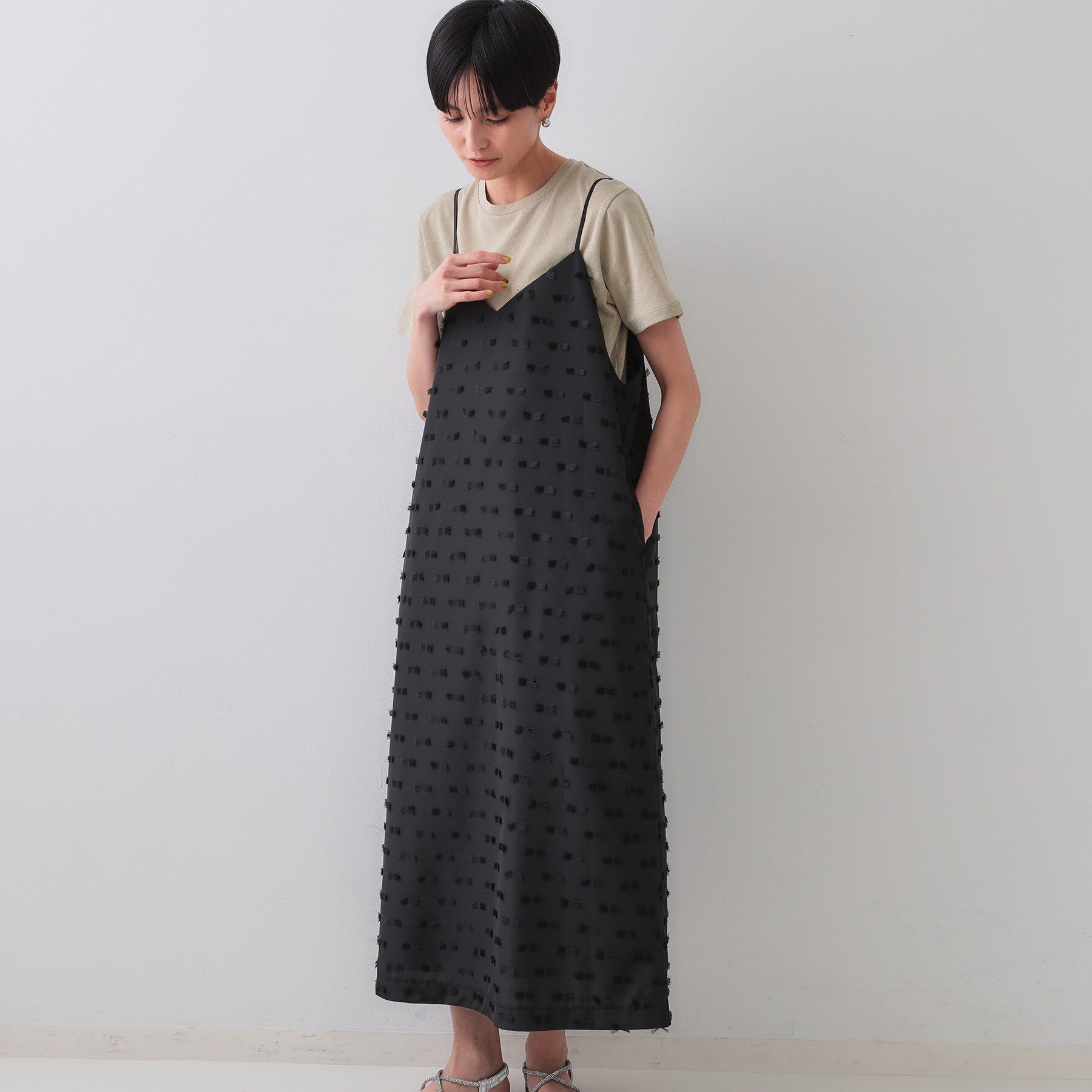 OPAQUE.CLIP「リボンジャカードキャミワンピース【洗濯機洗い可】」|ワンピース|ブラック(019)