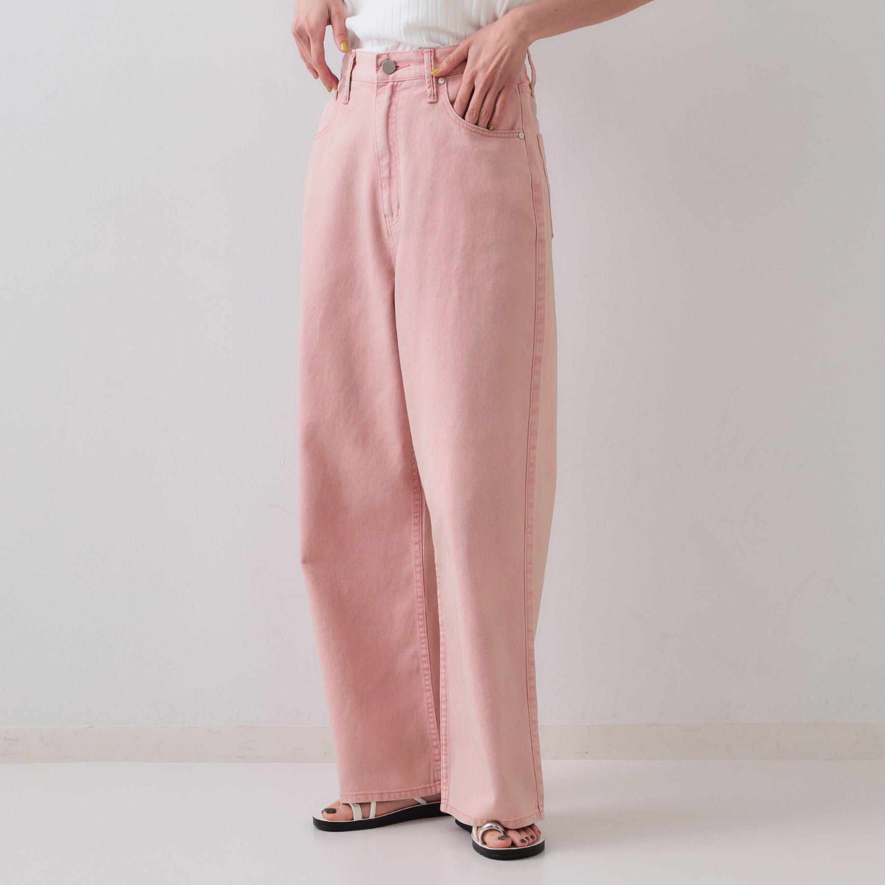 OPAQUE.CLIP「ワイドストレートカラーデニム【洗濯機洗い可】」|デニム|ピンク(071)