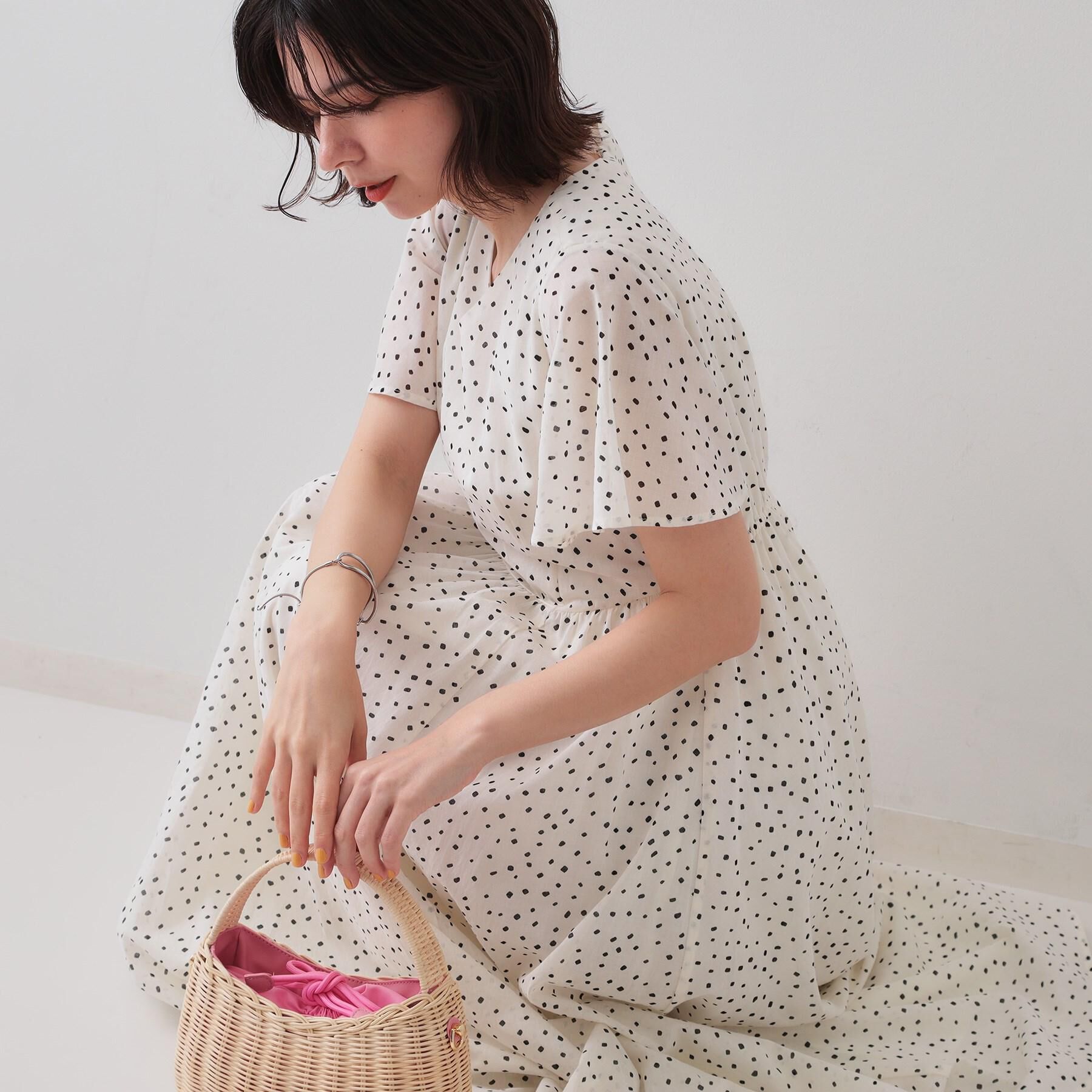 OPAQUE.CLIP「Vネックフィット＆フレアドレス/オーガニックコットン混【洗濯機洗い可】」|ワンピース|