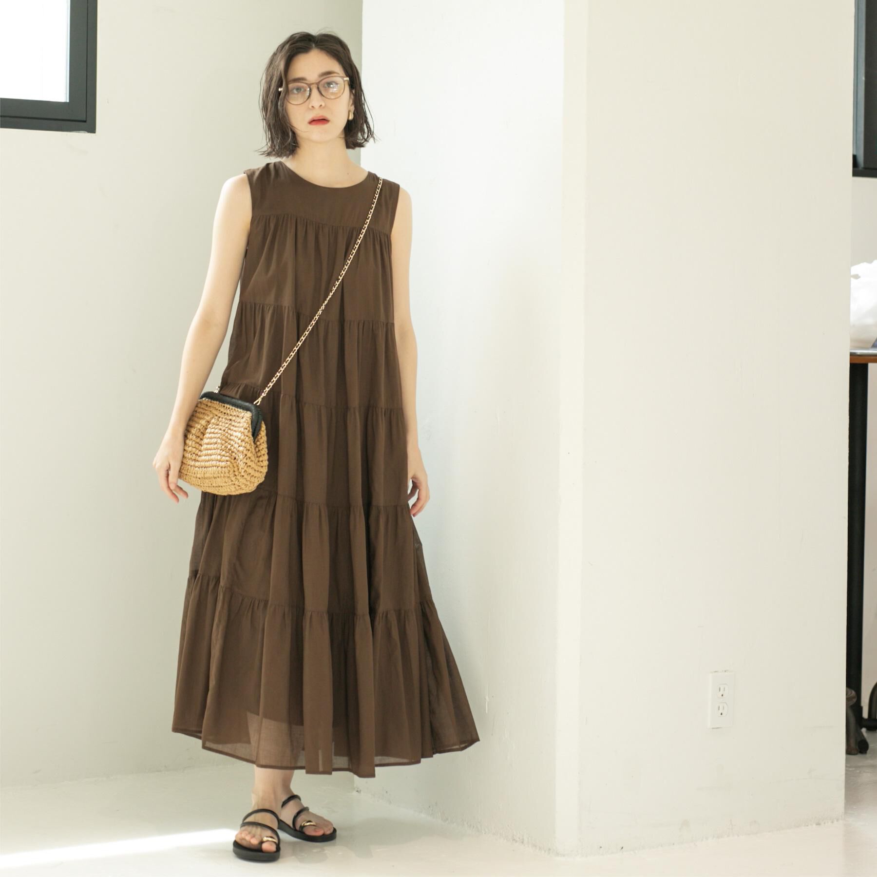 OPAQUE.CLIP「《Can Cam掲載》ティアードマキシドレス/オーガニックコットン混【洗濯機洗い可】」|ワンピース|