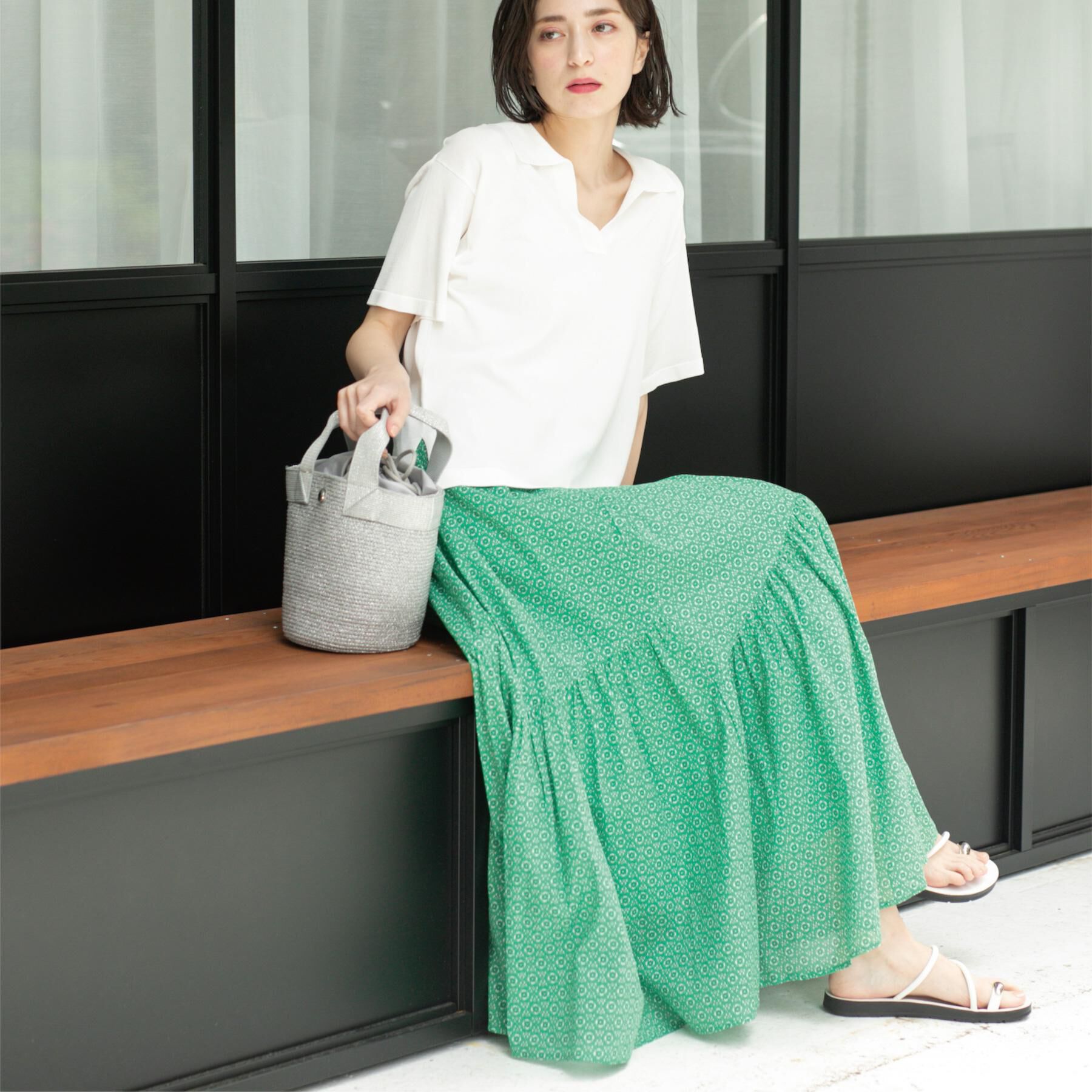 OPAQUE.CLIP「ギャザーフレアスカート/オーガニックコットン混【洗濯機洗い可】」|スカート|