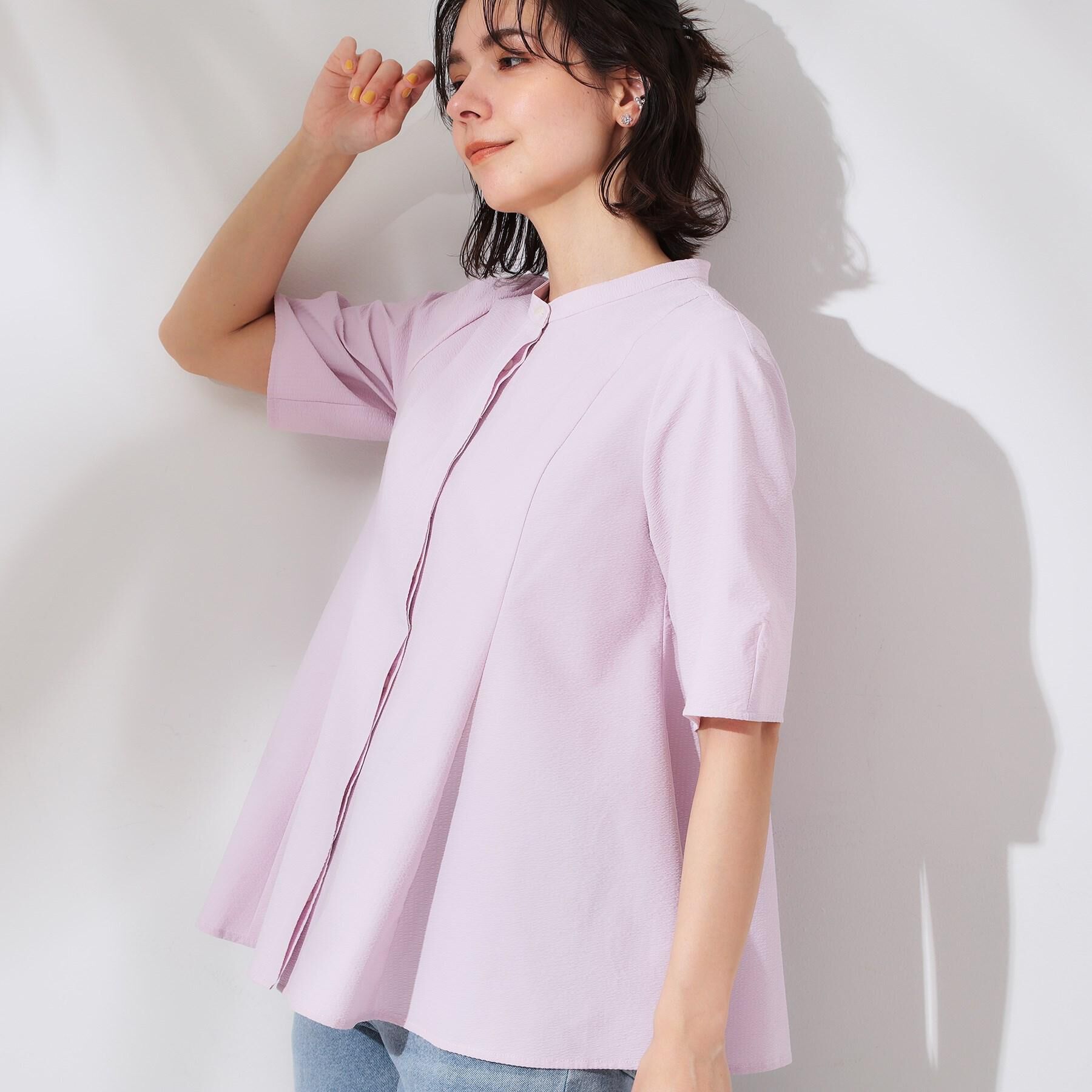 OPAQUE.CLIP「サッカーストライプペプラムブラウス【吸水速乾/イージーアイロン/洗濯機洗い可】」|シャツ・ブラウス|