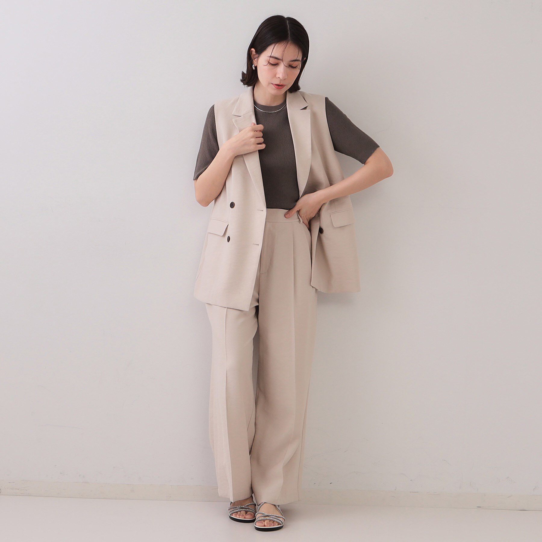 OPAQUE.CLIP「シアーリブハーフスリーブニット【洗濯機洗い可/抗ピル】」|ニット・セーター|