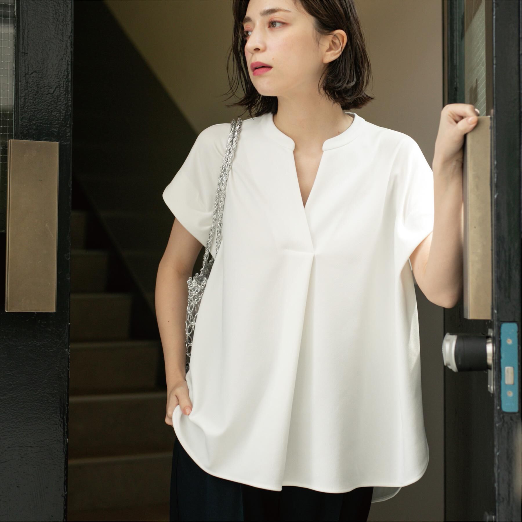 OPAQUE.CLIP「スキッパーフレンチスリーブトップス【UV/吸水速乾/洗濯機洗い可】」|Tシャツ・カットソー|