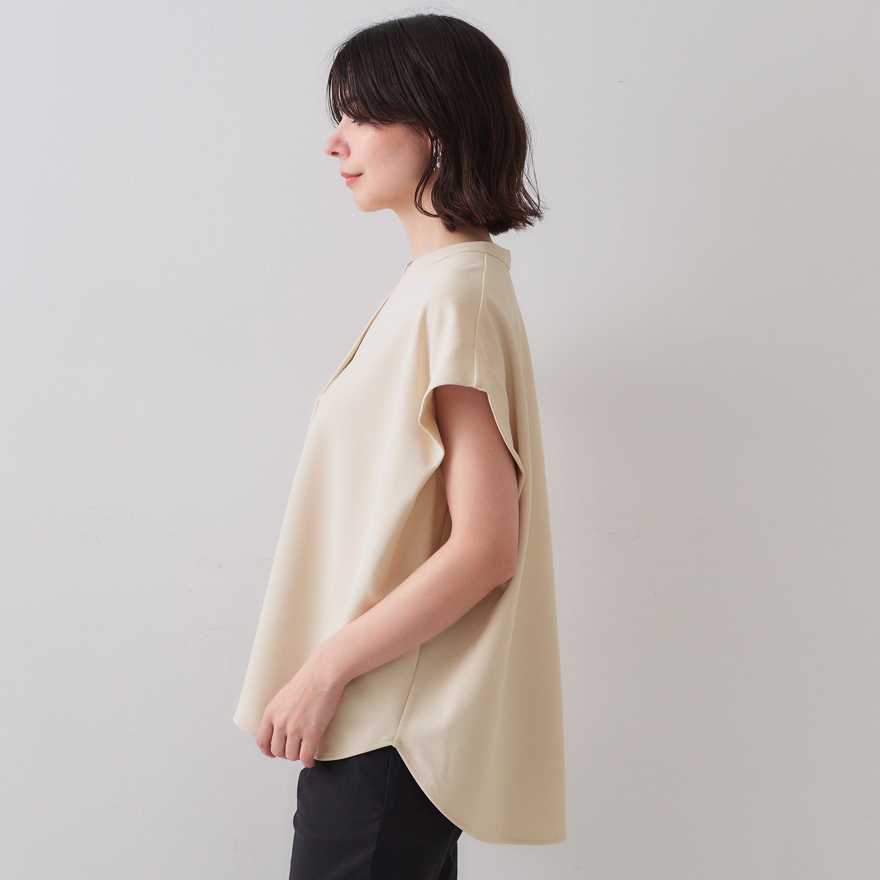 OPAQUE.CLIP「スキッパーフレンチスリーブトップス【UV/吸水速乾/洗濯機洗い可】」|Tシャツ・カットソー|