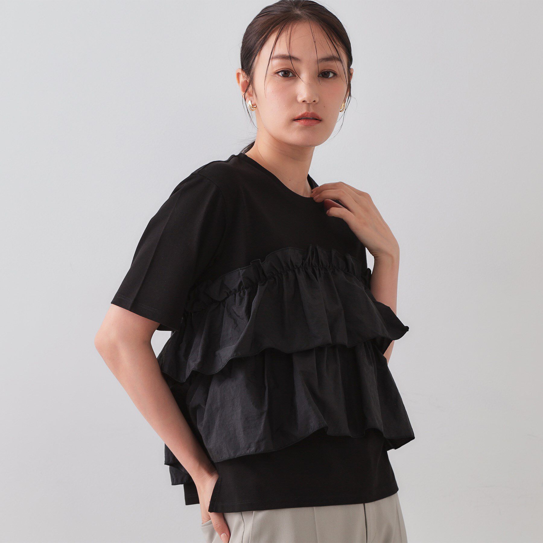 OPAQUE.CLIP「ダブルフリルデザイントップス【洗濯機洗い可】」|Tシャツ・カットソー|