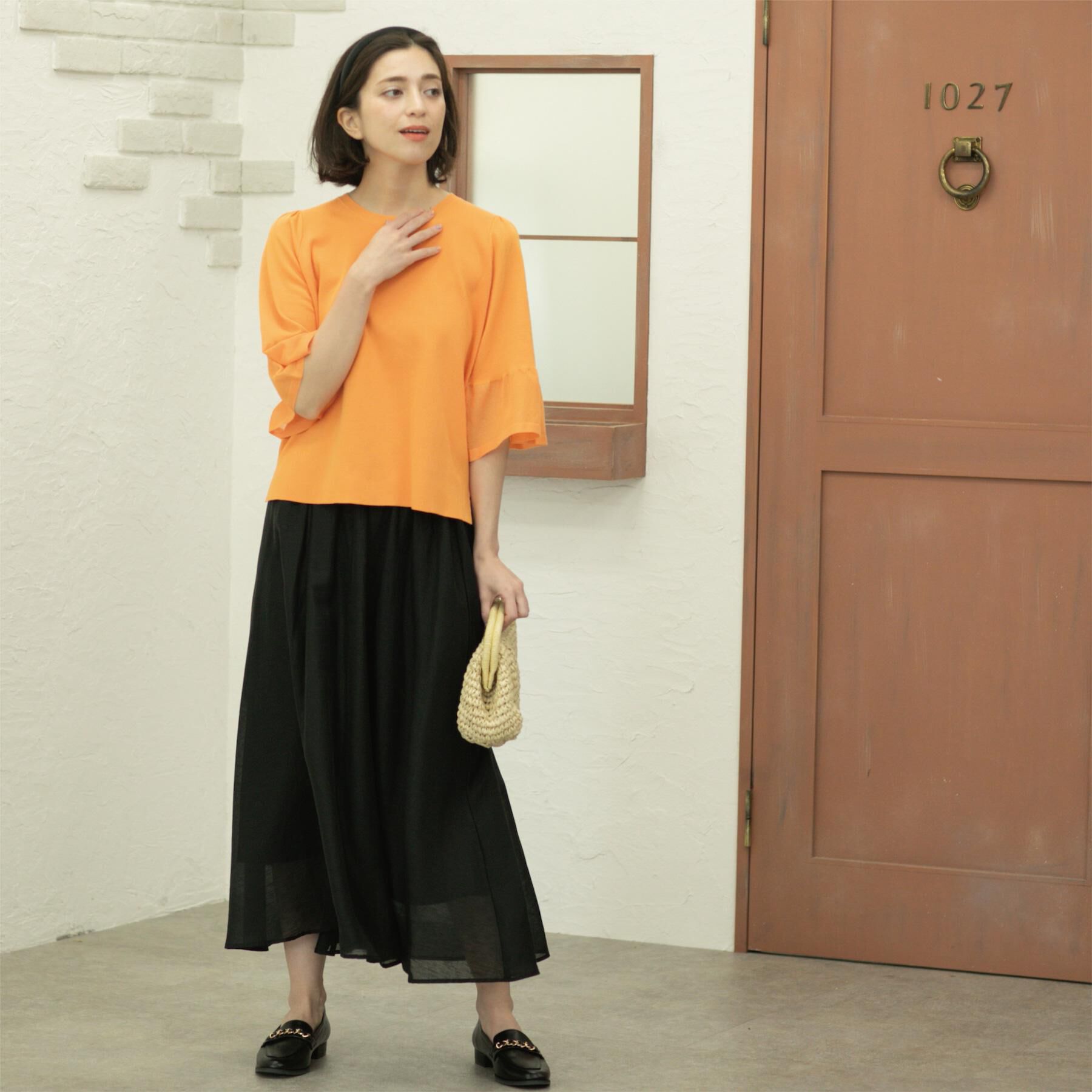 OPAQUE.CLIP「麻混シアーギャザーフレアスカート【洗濯機洗い可】」|スカート|