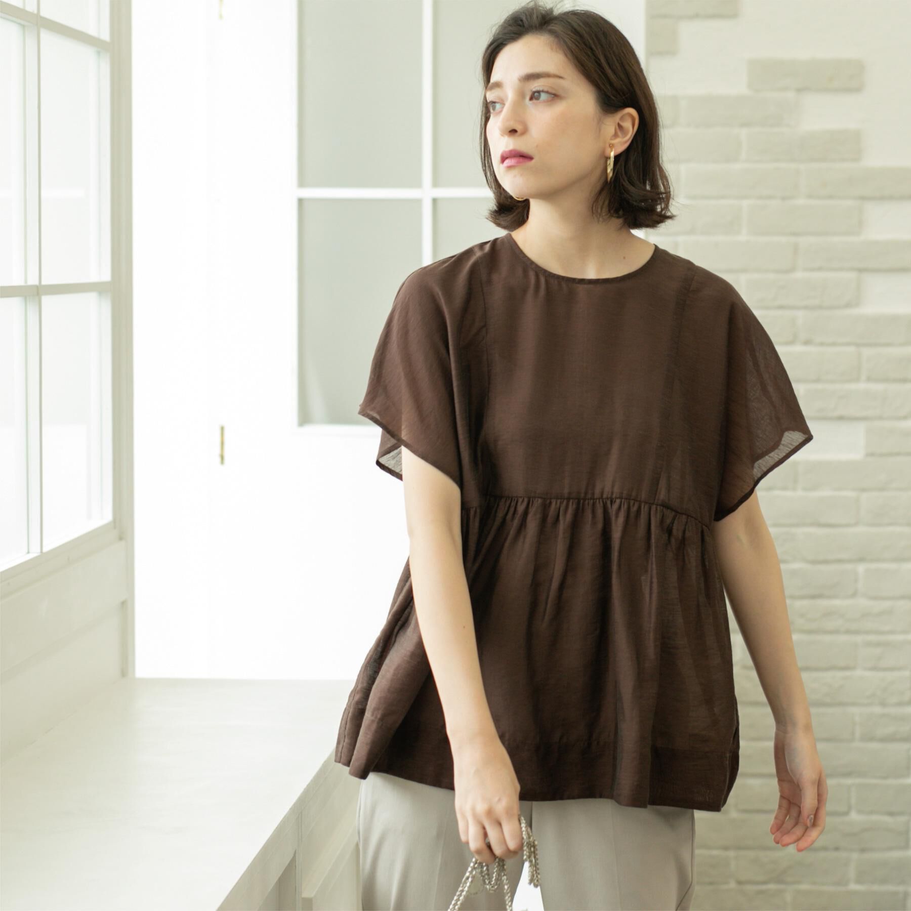 OPAQUE.CLIP「麻混シアーペプラムブラウス【洗濯機洗い可】」|シャツ・ブラウス|
