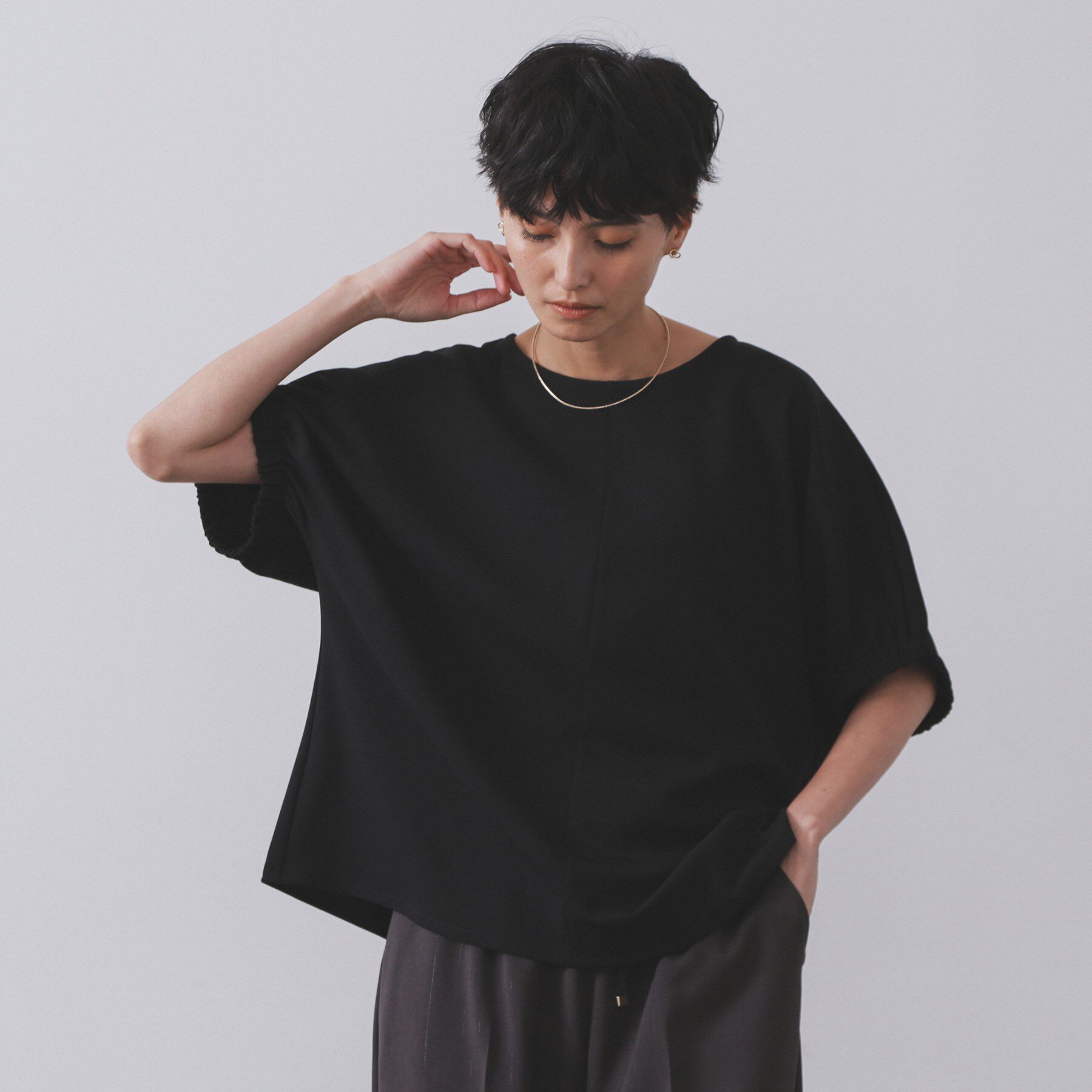 OPAQUE.CLIP「ギャザードルマンスリーブトップス【UV/吸水速乾/洗濯機洗い可】」|Tシャツ・カットソー|