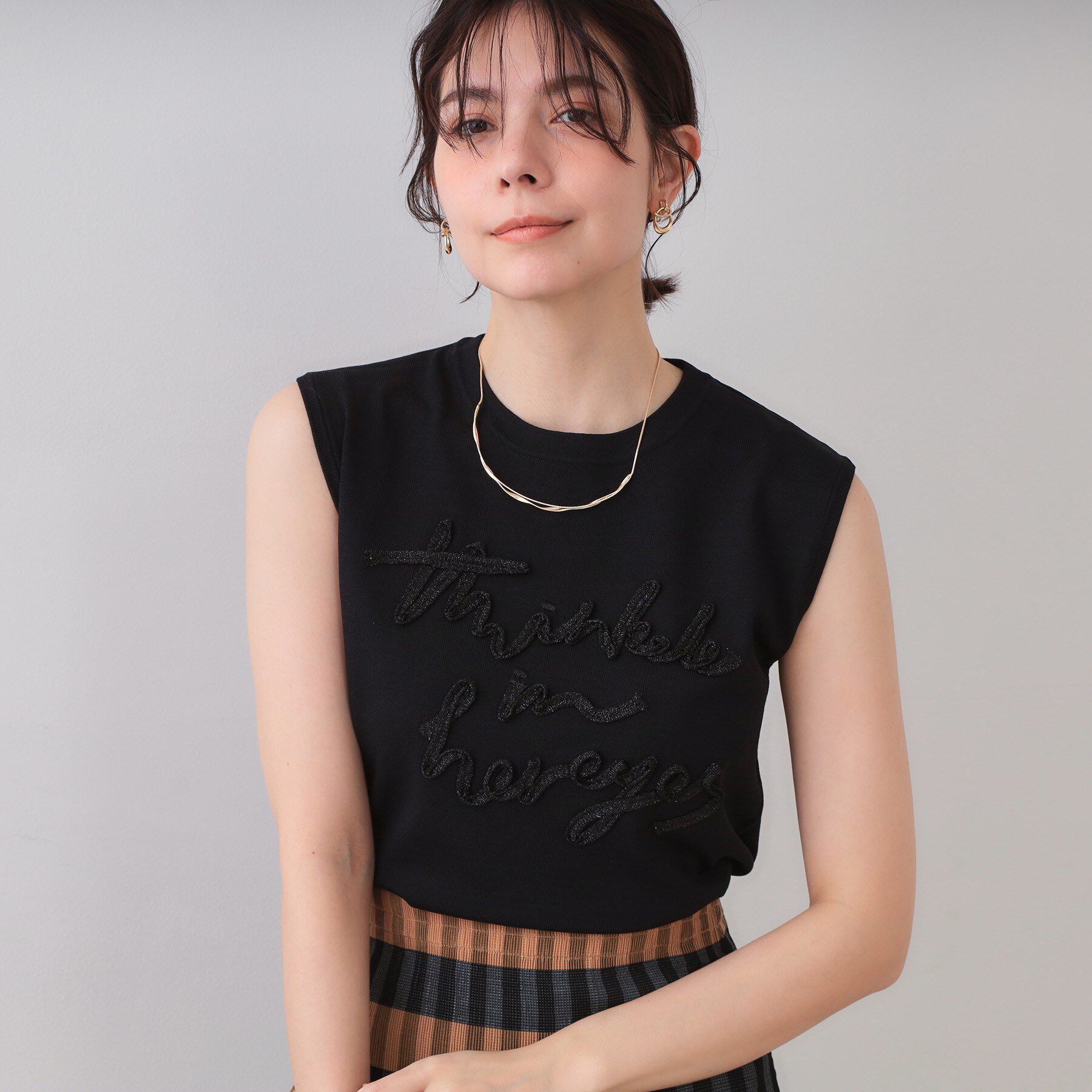 OPAQUE.CLIP「ラメテープロゴニット【洗濯機洗い可/抗ピル】」|ニット・セーター|ブラック(019)