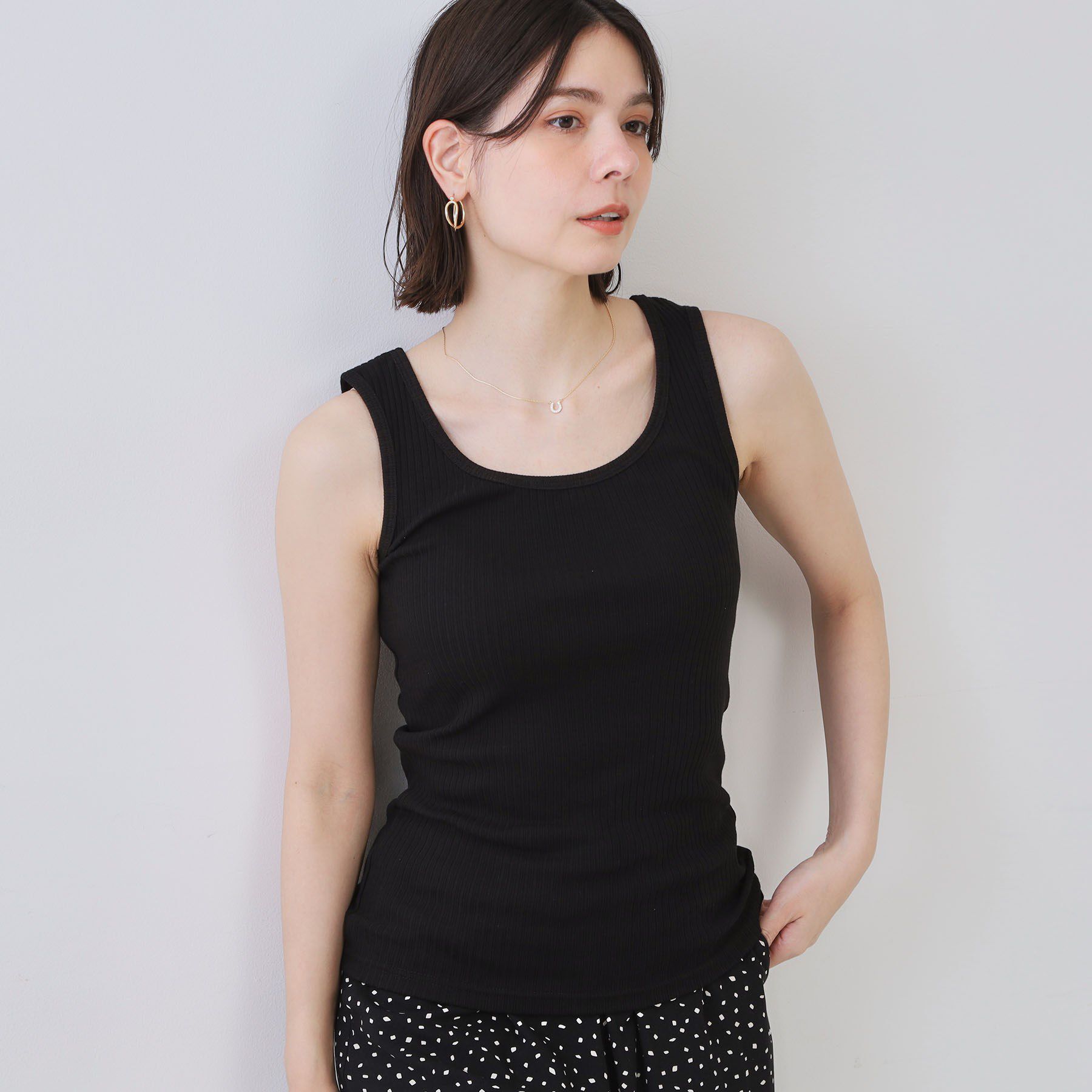 OPAQUE.CLIP「ベーシックテレコタンクトップ【洗濯機洗い可】」|キャミソール|ブラック(019)