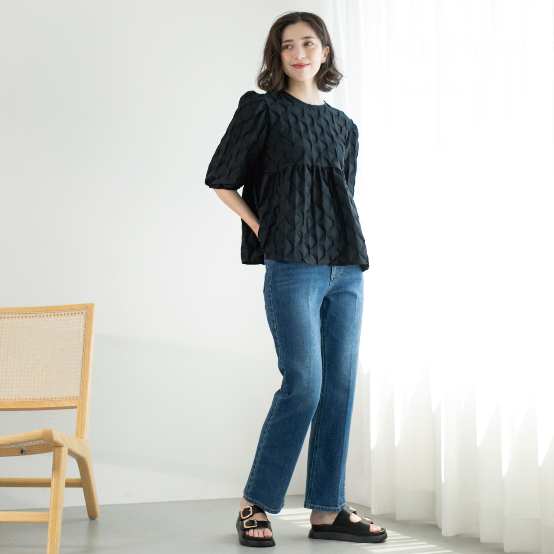 OPAQUE.CLIP「ストレッチセミフレアデニム【洗濯機洗い可】《SS-LLサイズ》」|デニム|