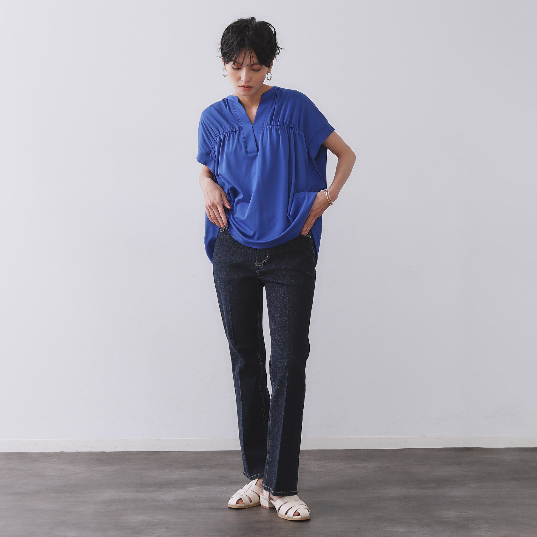 OPAQUE.CLIP「ストレッチセミフレアデニム【洗濯機洗い可】《SS-LLサイズ》」|デニム|