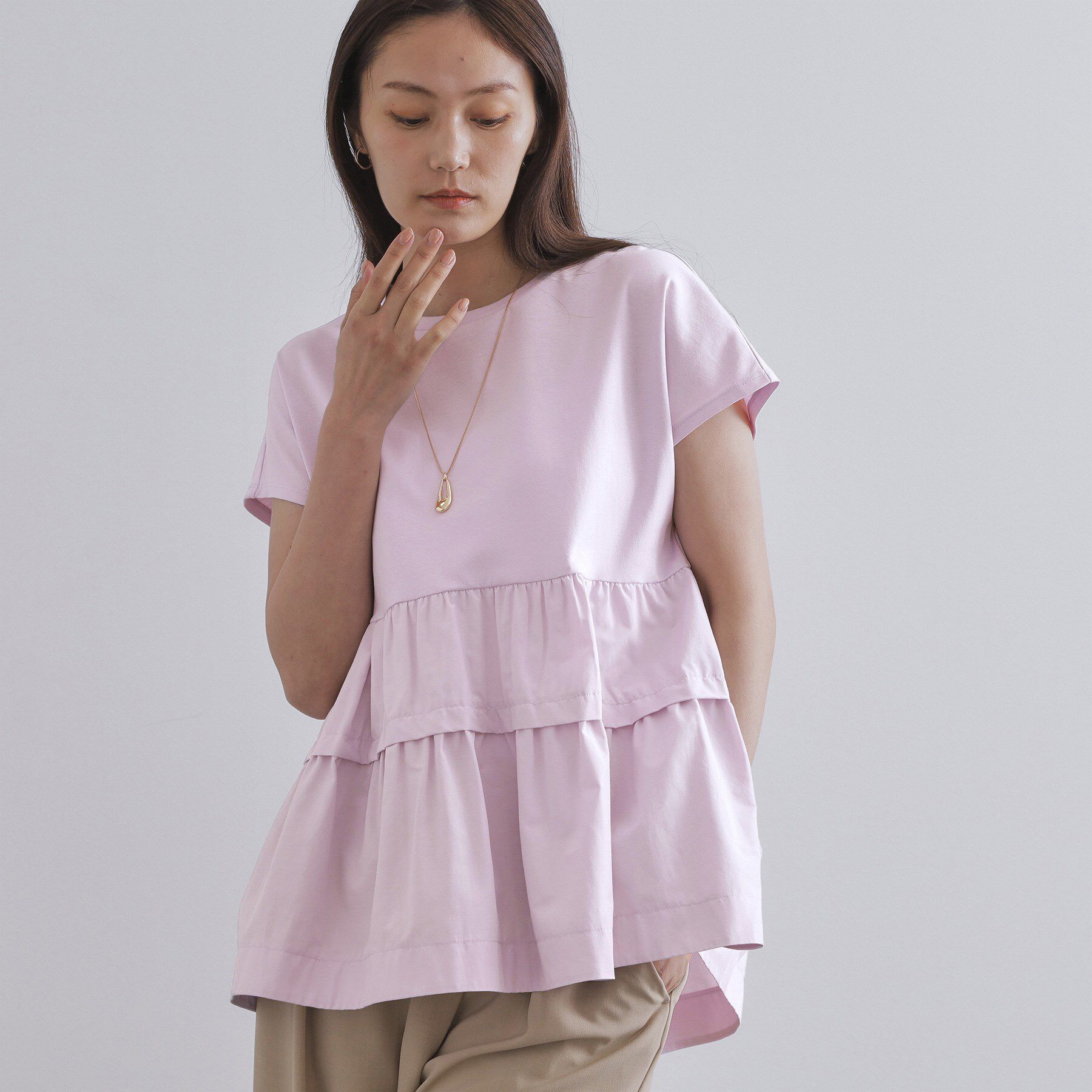 OPAQUE.CLIP「ドッキングティアードトップス【洗濯機洗い可】」|Tシャツ・カットソー|ラベンダー(080)